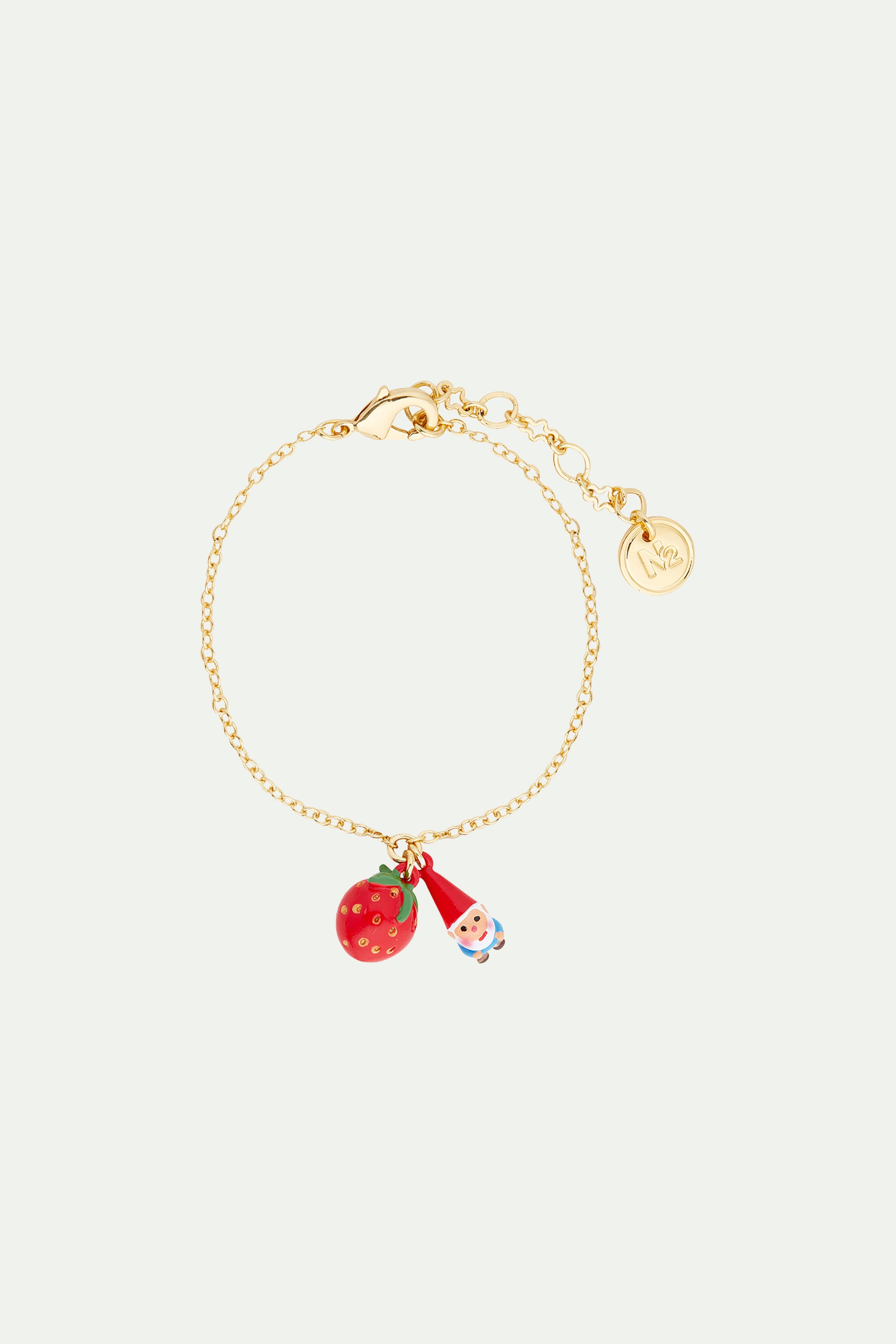 Strawberry and garden gnome charm bracelet