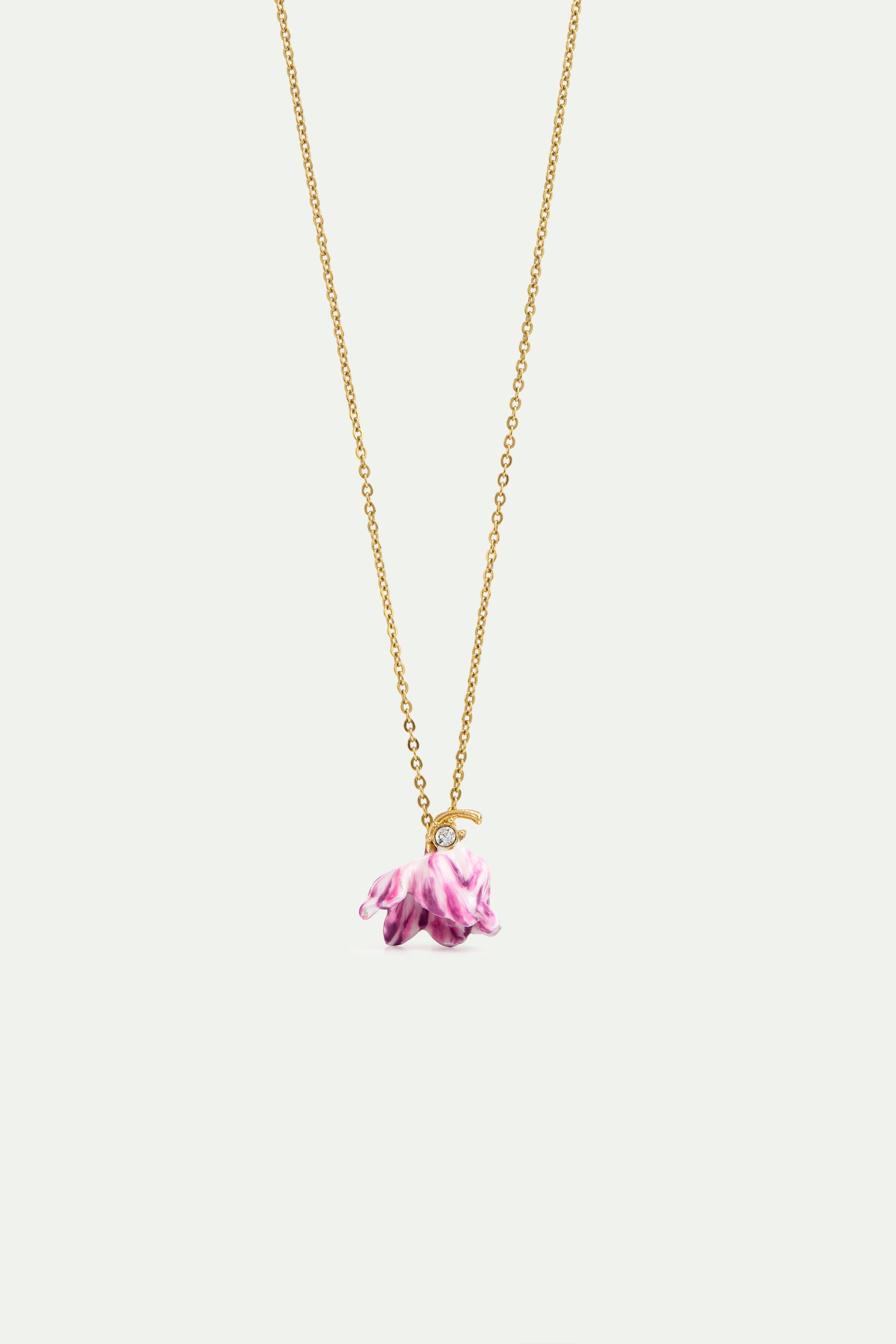 Purple tulip and crystal pendant necklace