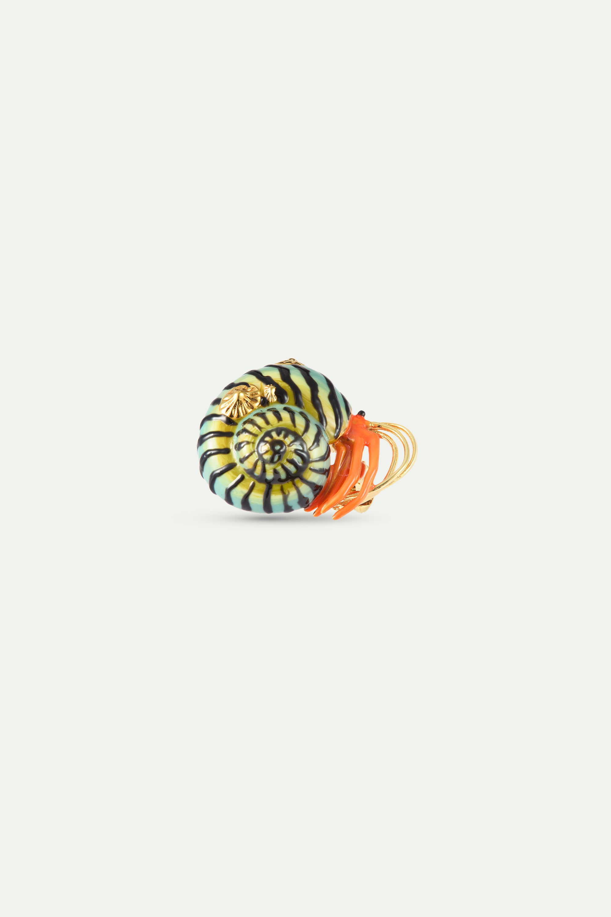 Green and orange hermit crab brooch