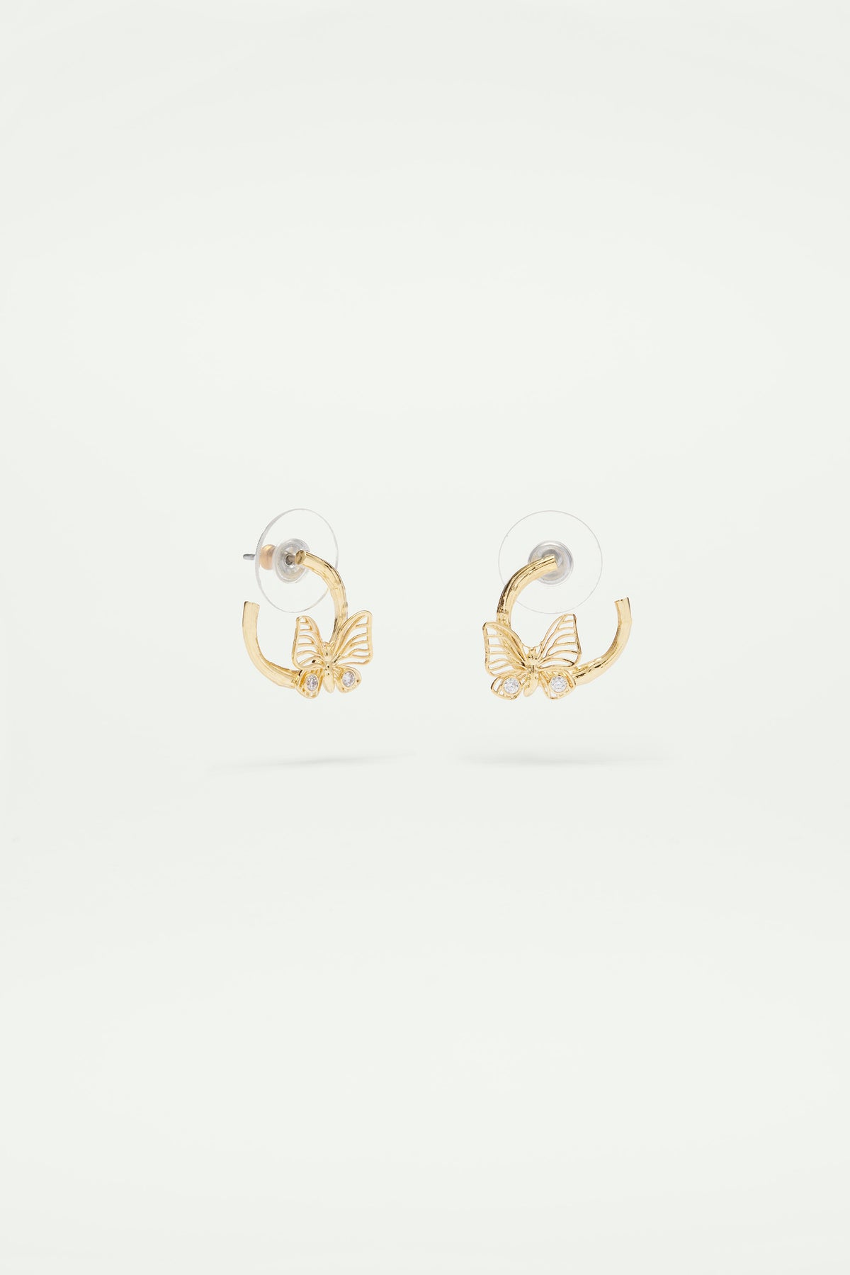 Golden butterfly and crystal post earrings