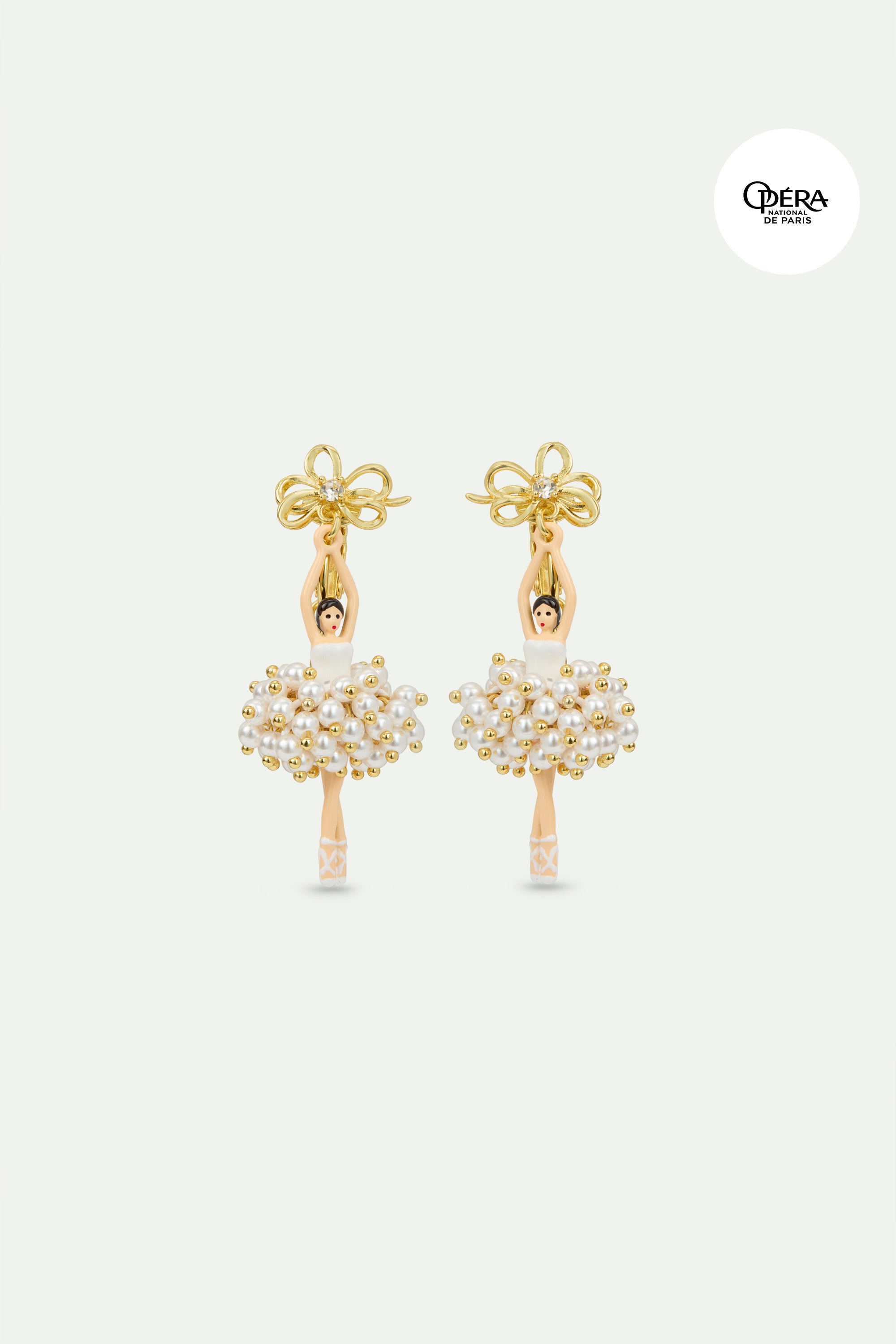 White and gold ballerina earrings
