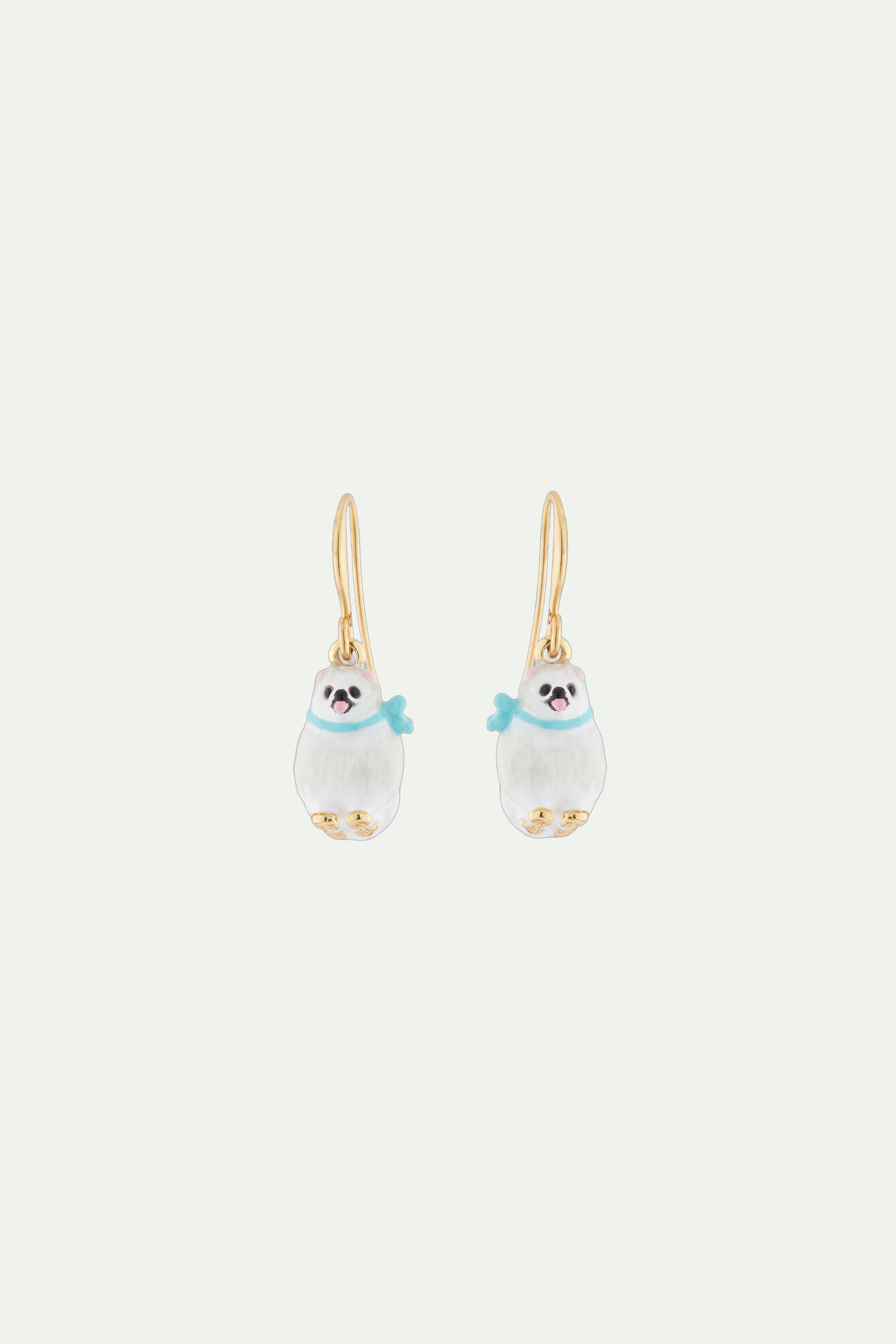 White Pomeranian Hook Earrings