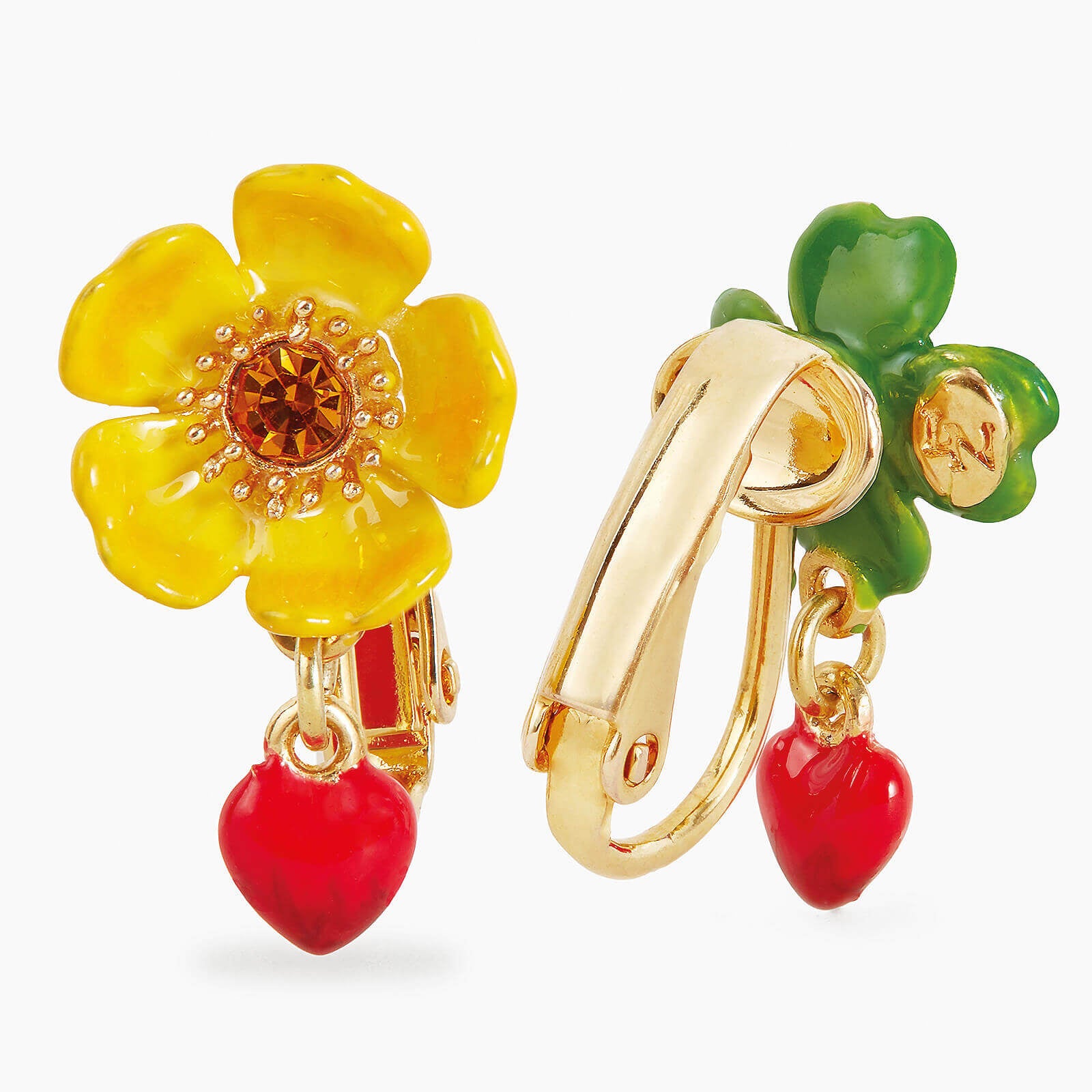 Clover and buttercup clip-on earrings
