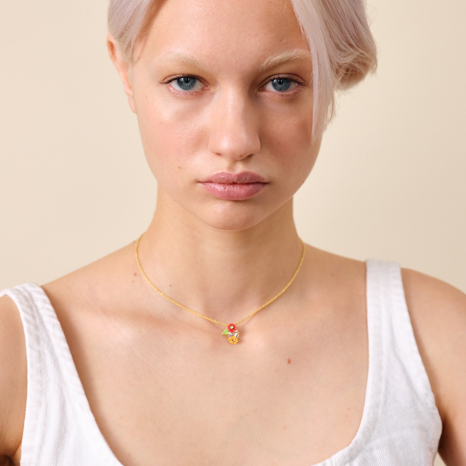 Wildflower and round stone pendant necklace