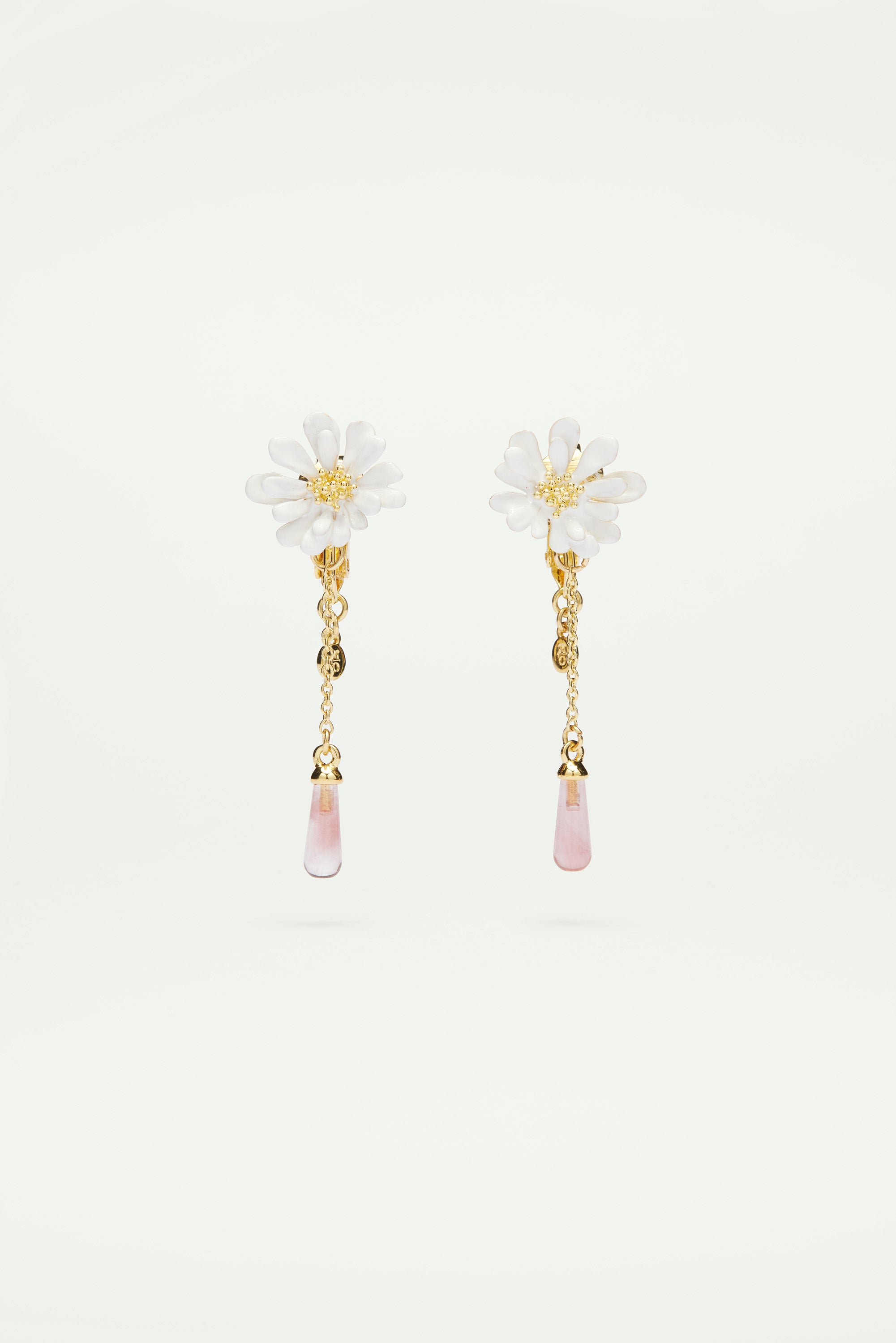 White flower and pink pearl earrings