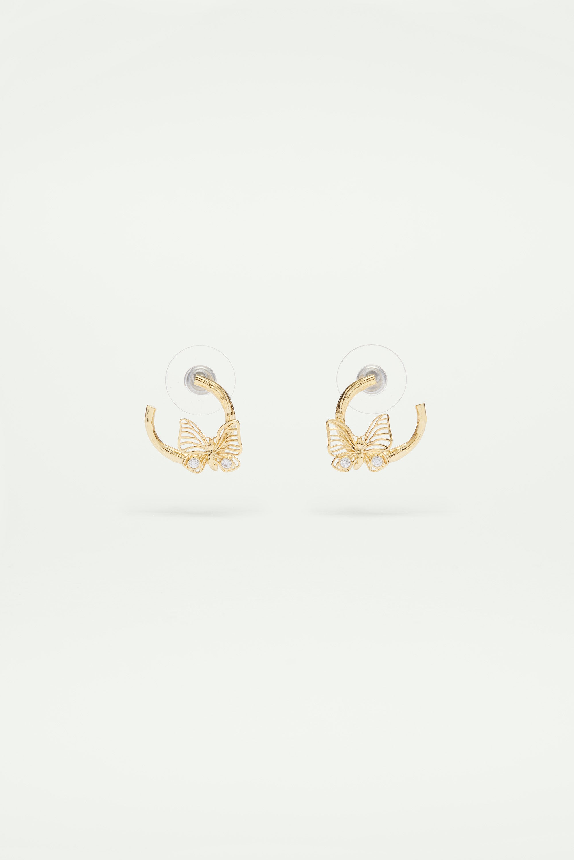 Golden butterfly and crystal post earrings