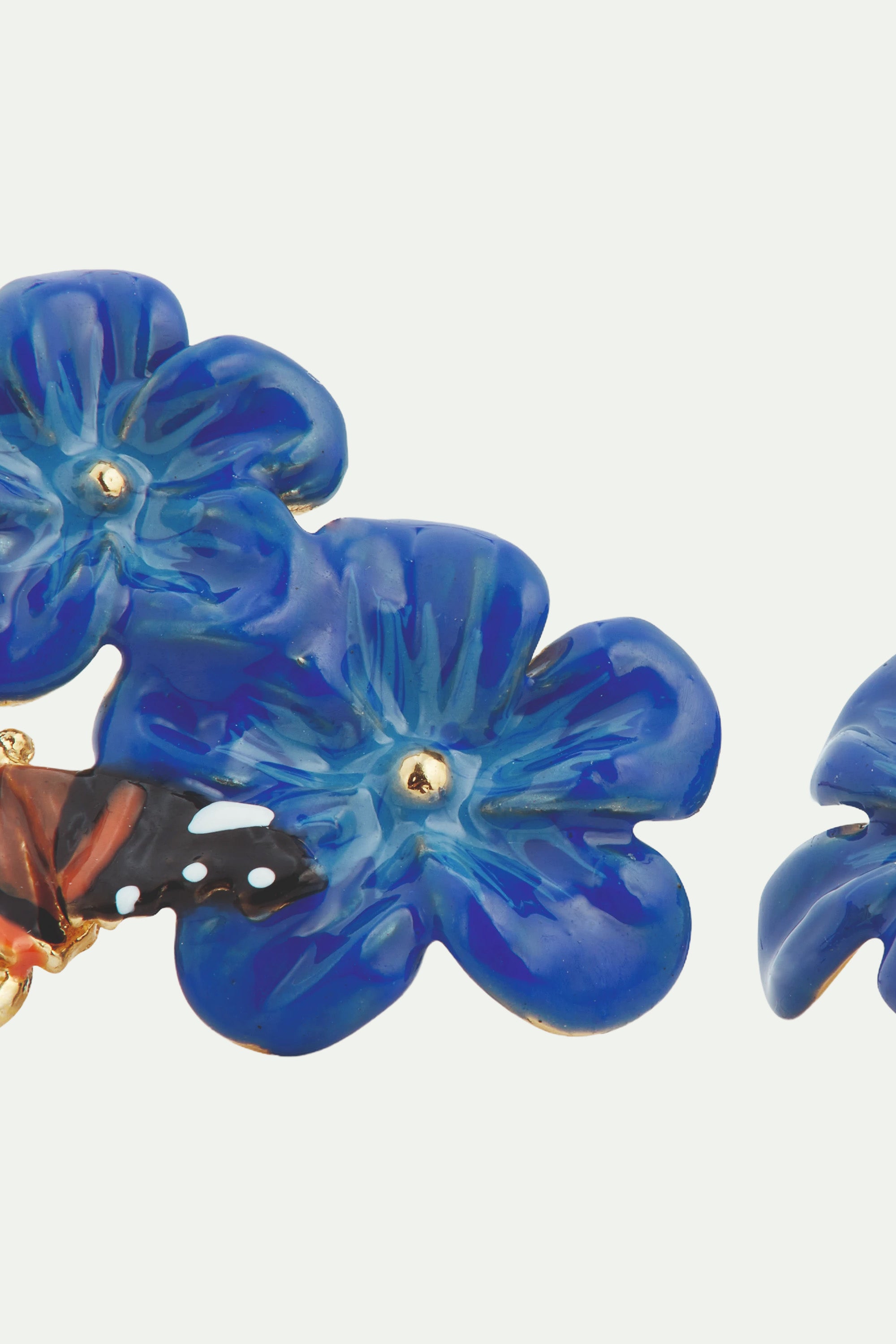 Blue flax flowers and butterfly dangling earrings