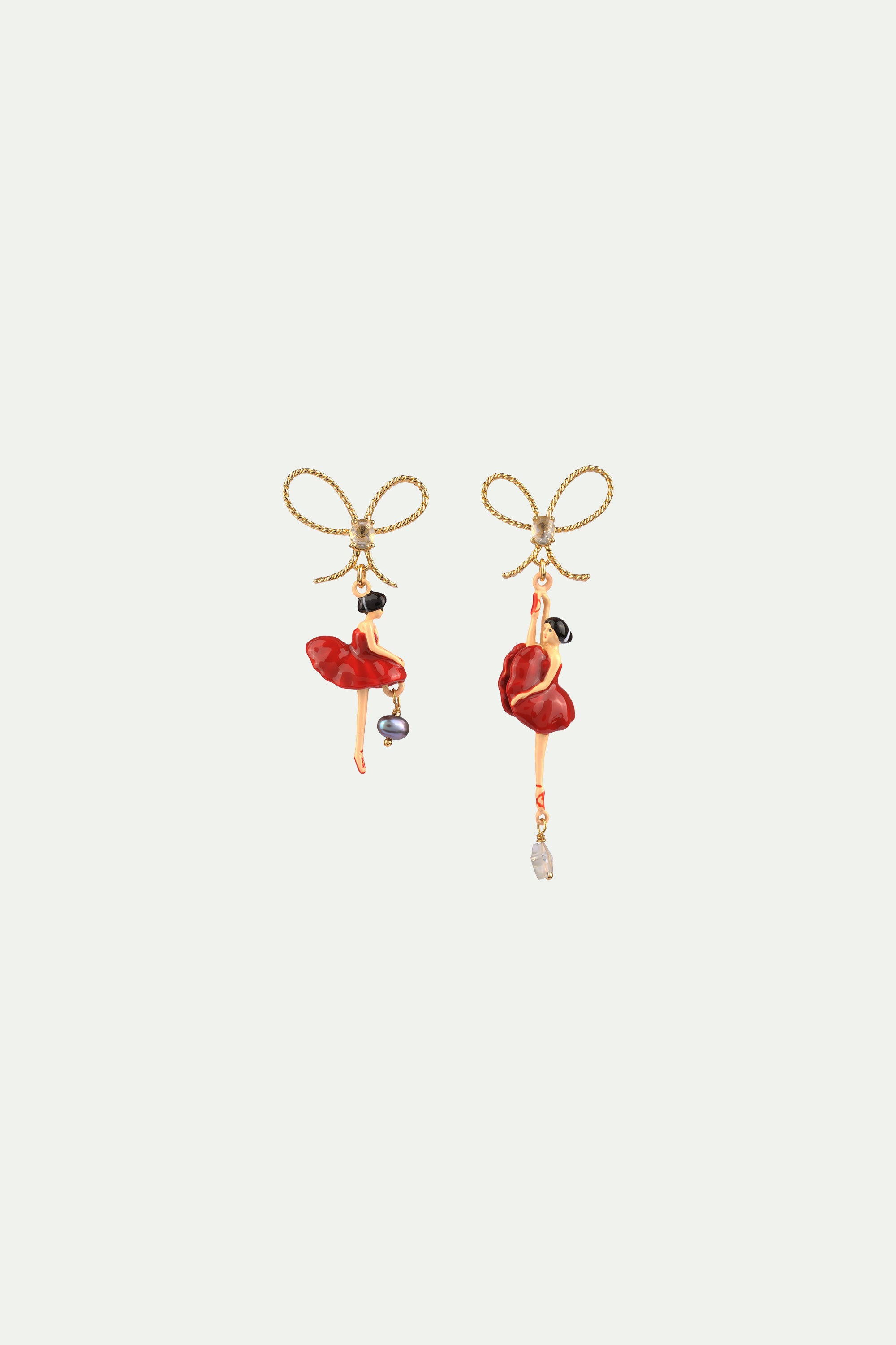 Red ballerina and a bow asymetrical Clip on earrings