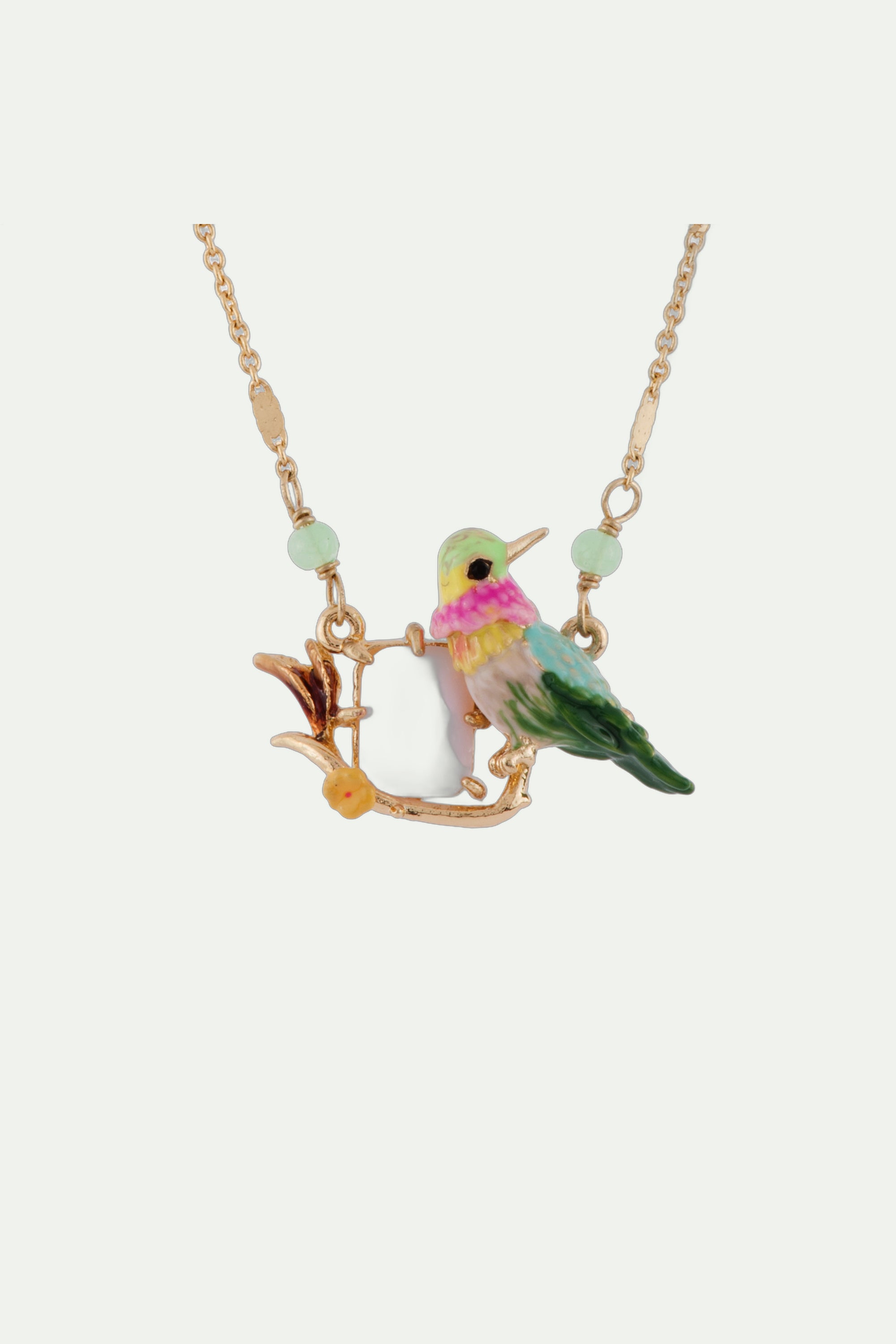 45+5cm necklace LNLA Hummingbird & pink glass stone