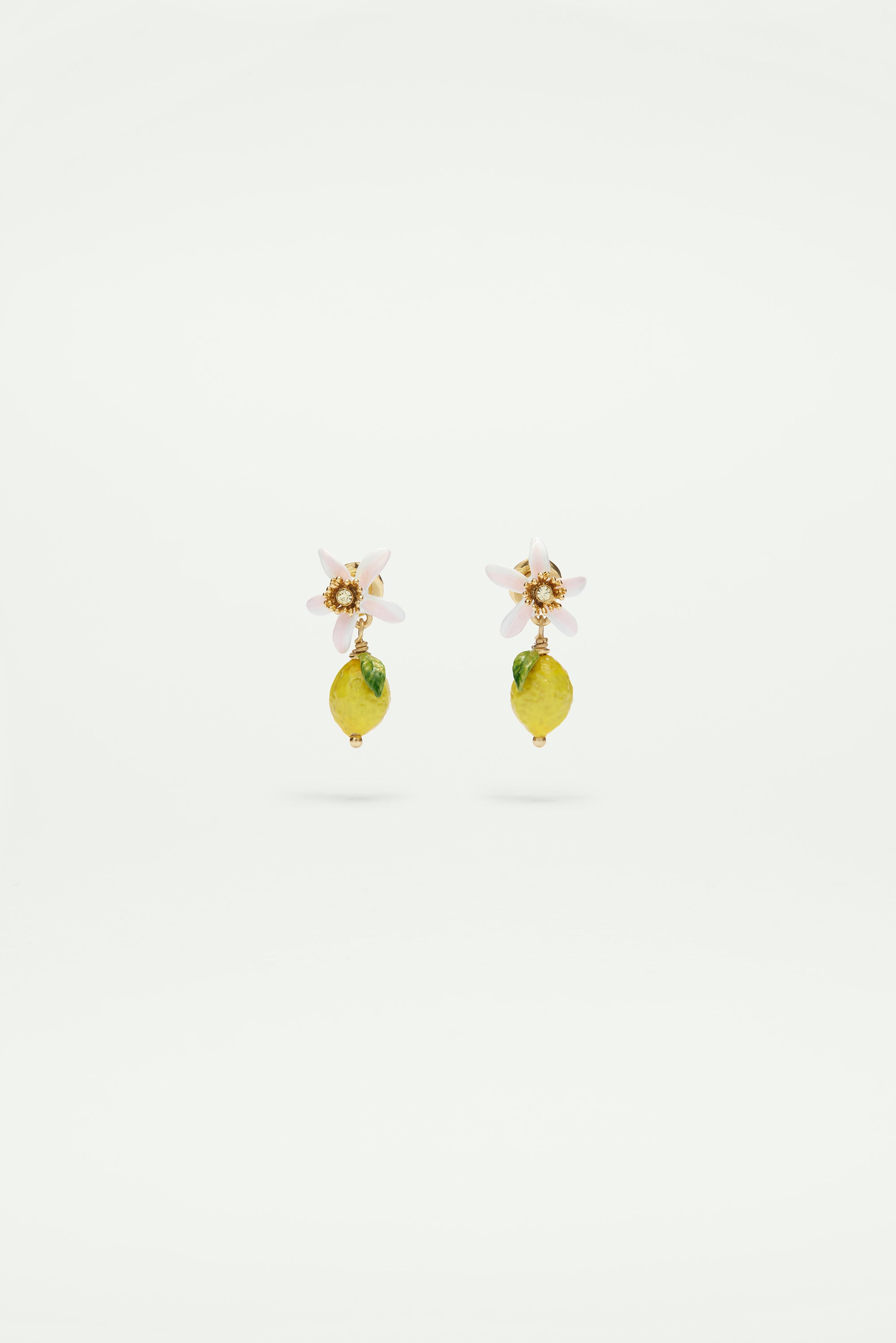 Lemon and white flower clip-on earrings
