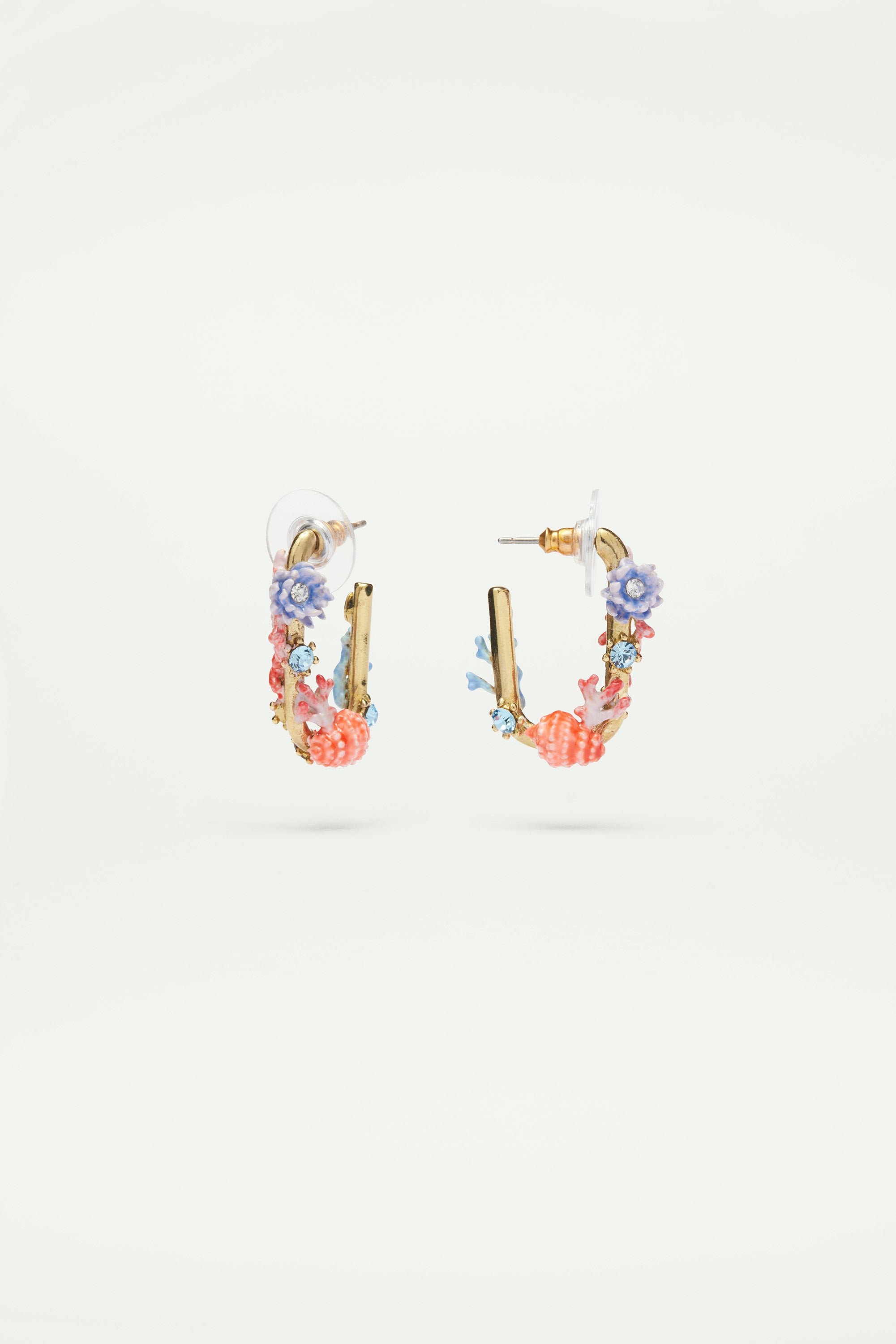 Seashell, coral and cut glass stone earrings