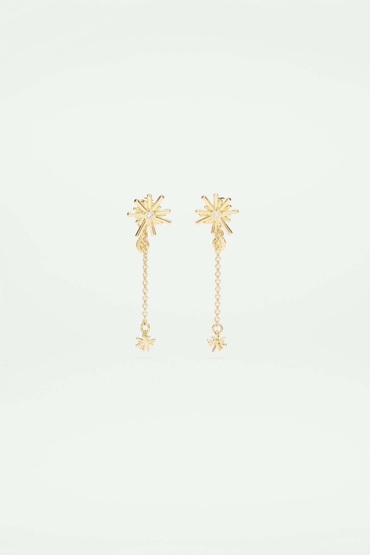Gold stars and white stone dangling post earrings