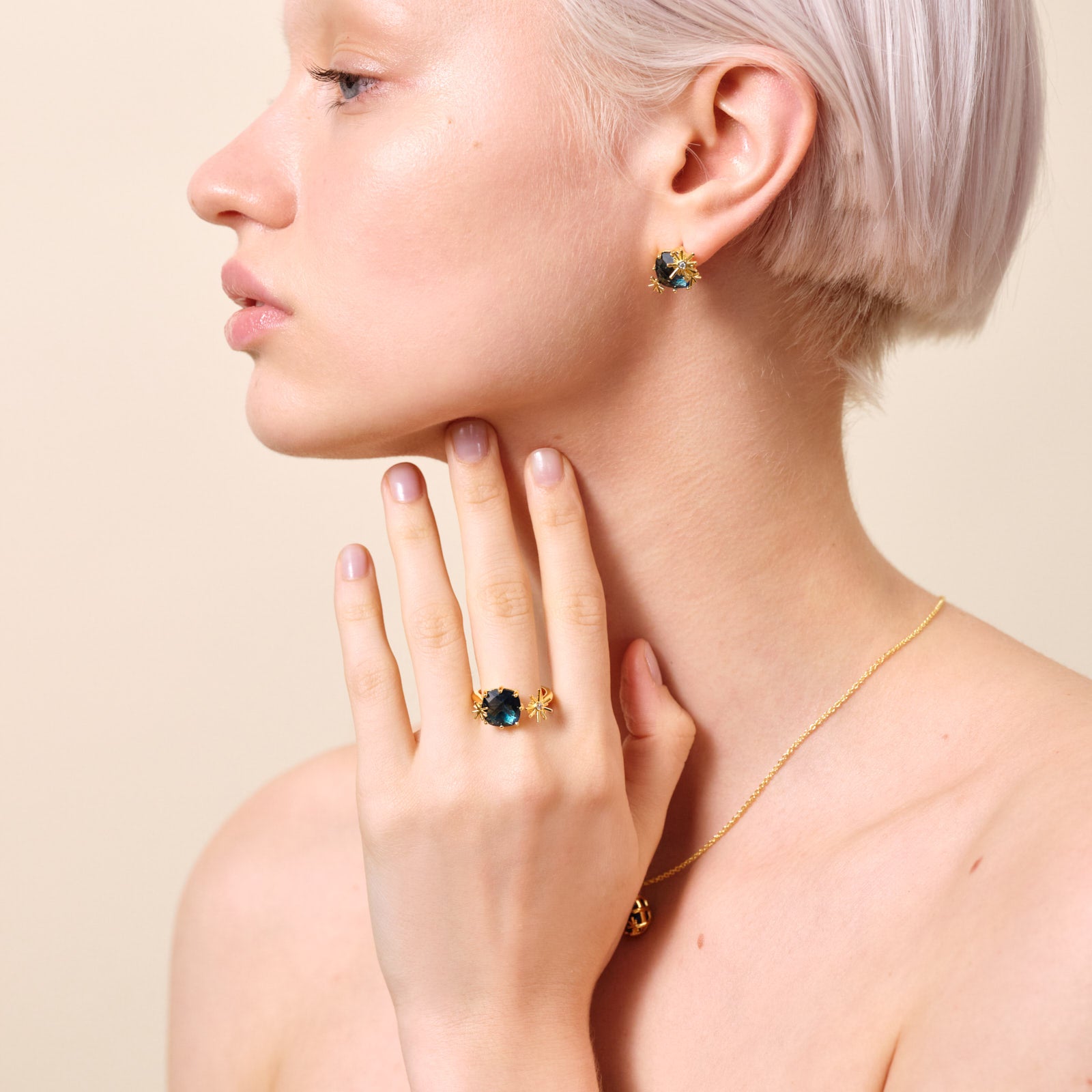Gold stars and square stone adjustable you and me ring