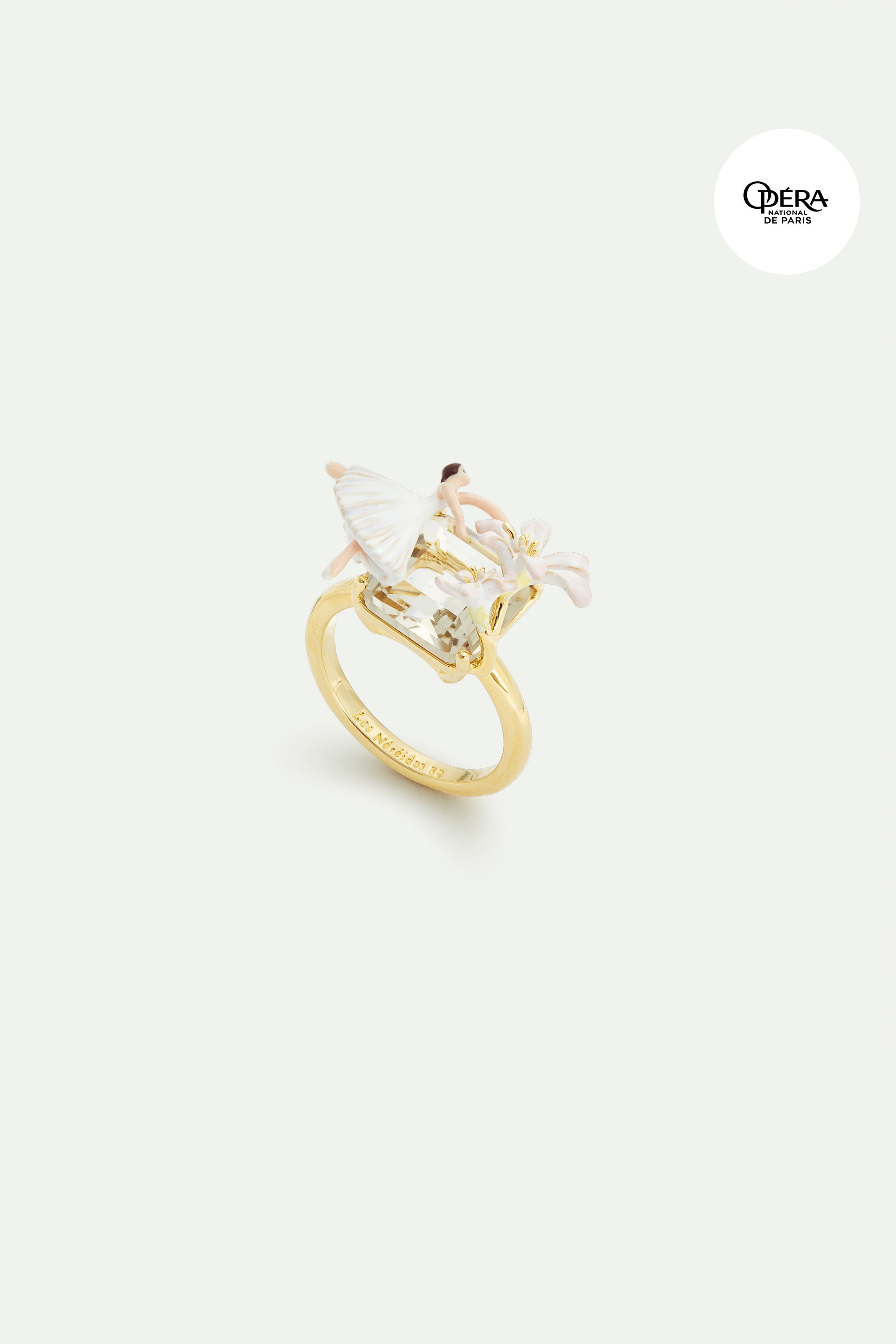 Ballerina, lily flower and faceted stone ring