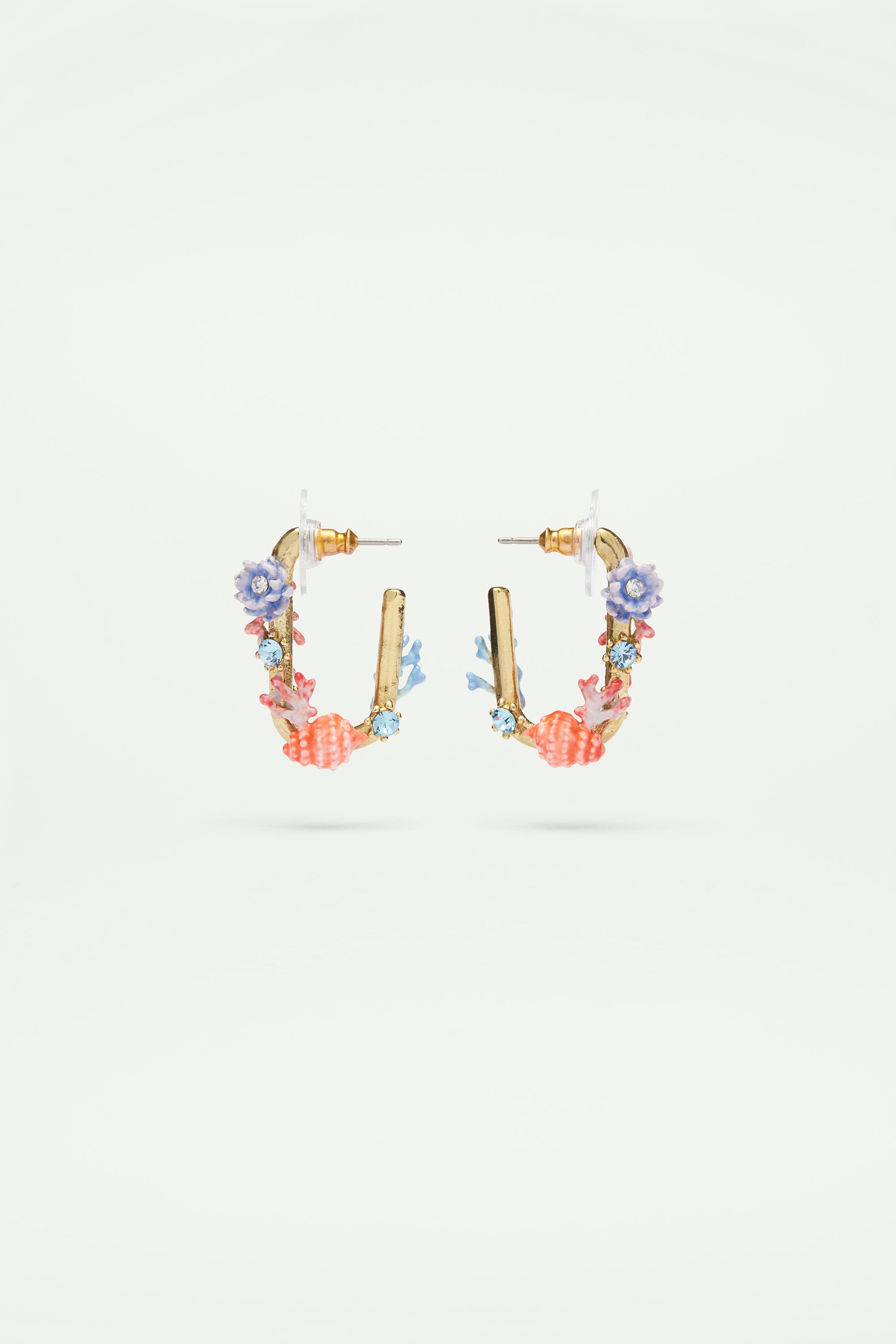 Seashell, coral and cut glass stone earrings