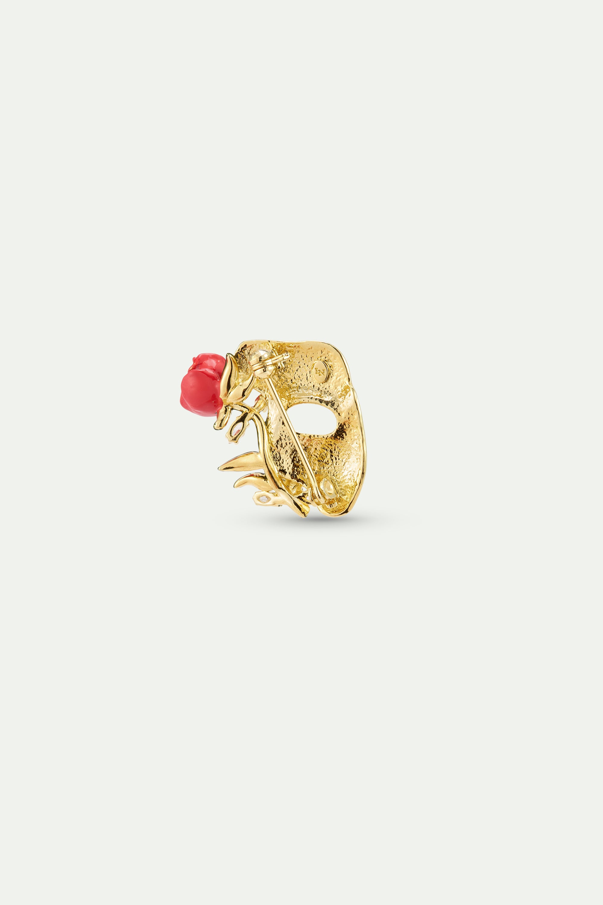 Gold mask, rose and crystal brooch