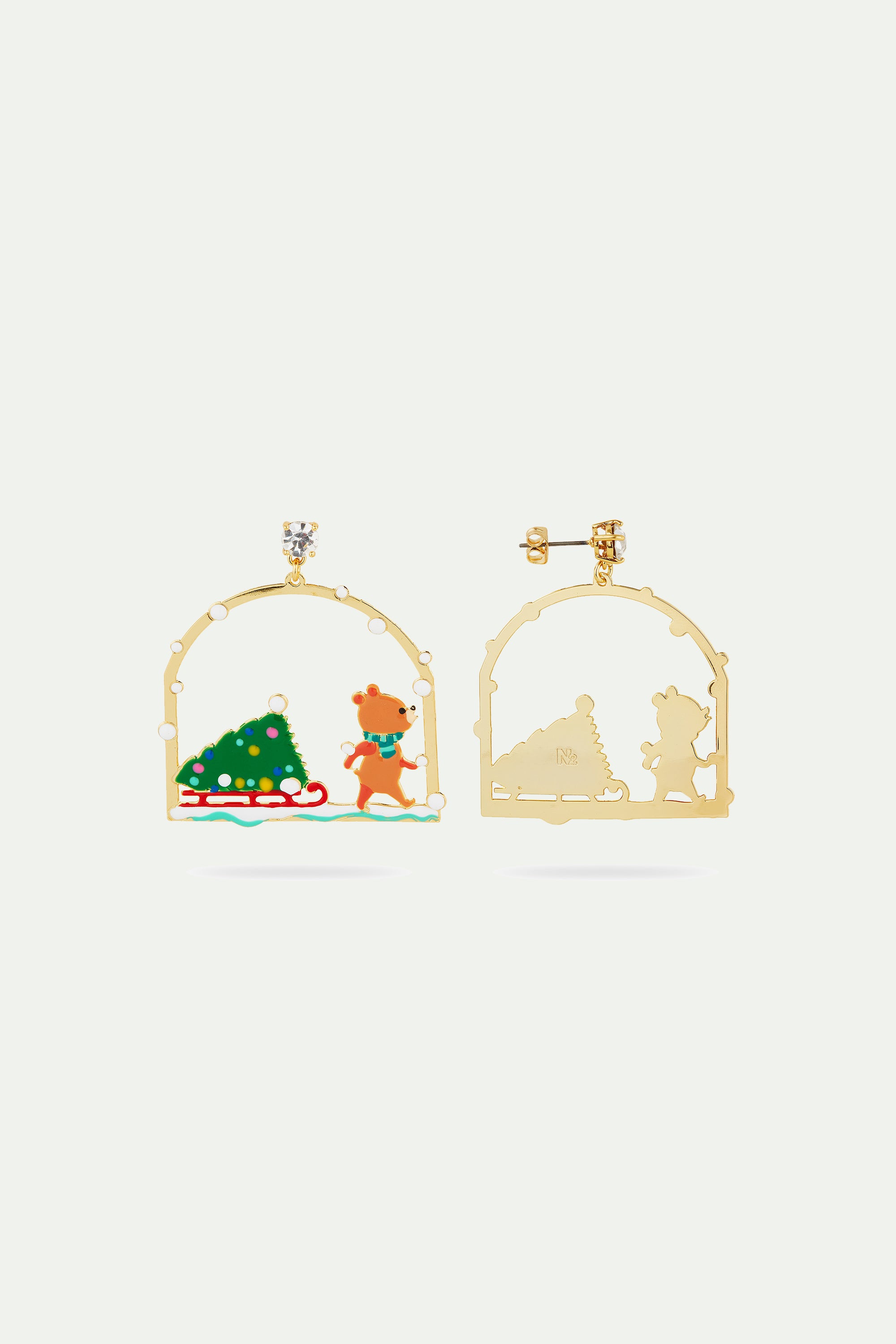 Christmas tree and cuddly bear post earrings