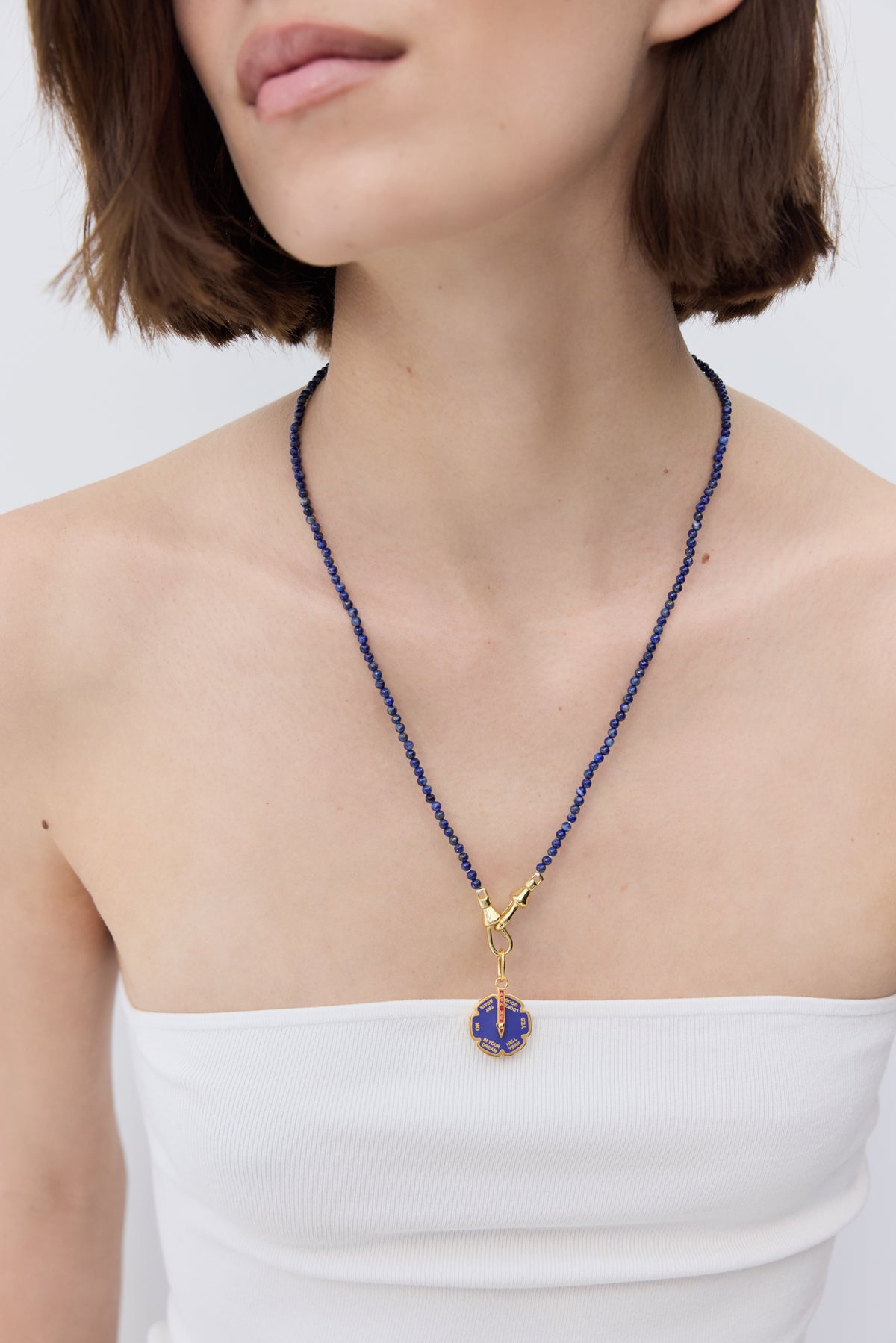 Thin blue lapis lazuli bead necklace