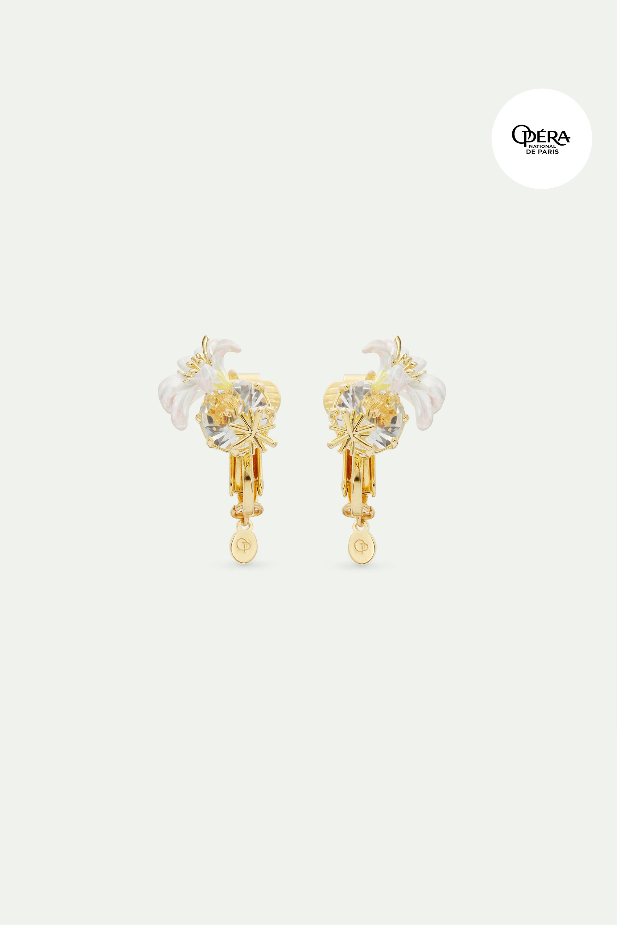 Round faceted stone earrings and white lily