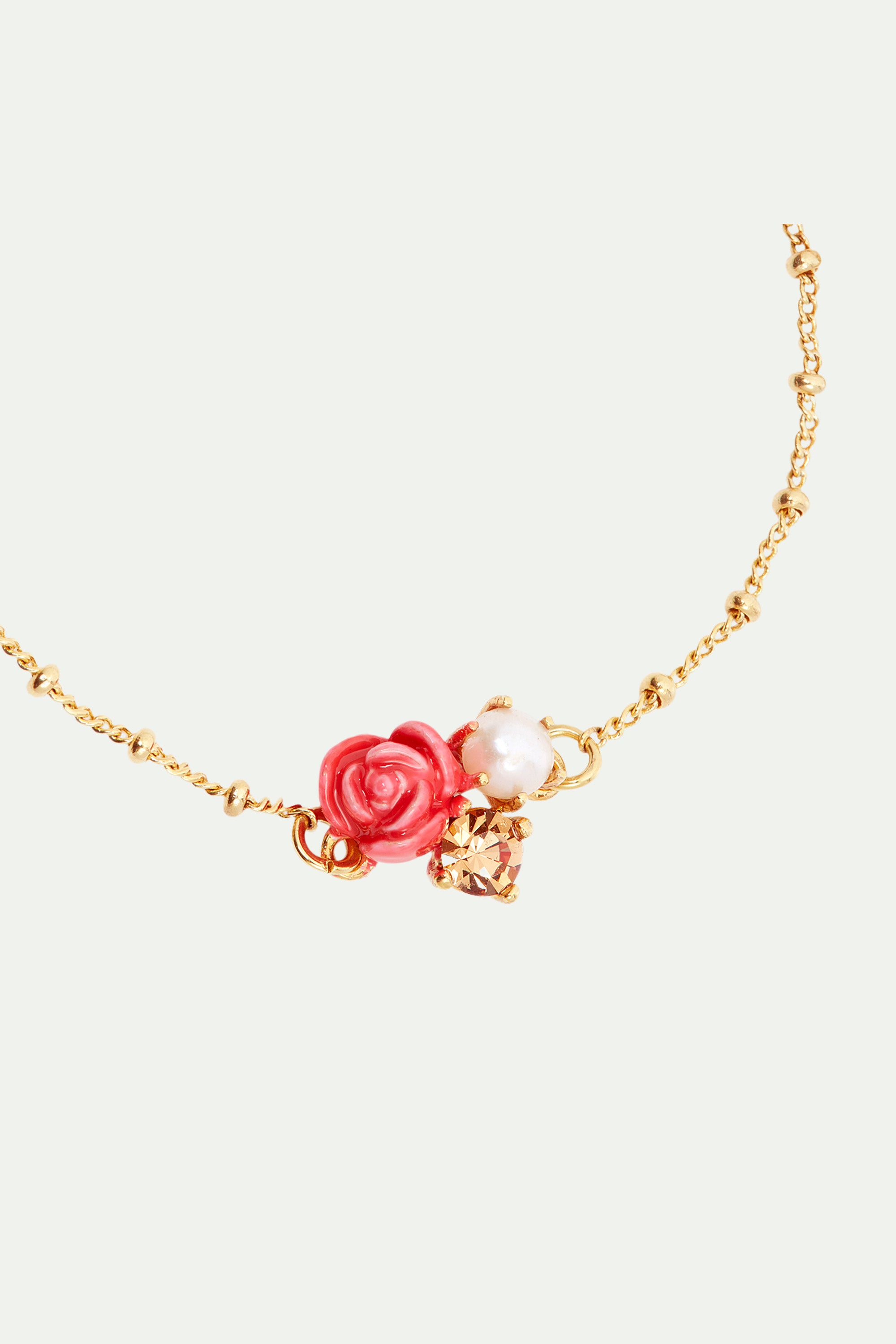 Rose, cultured pearl and stone thin bracelet