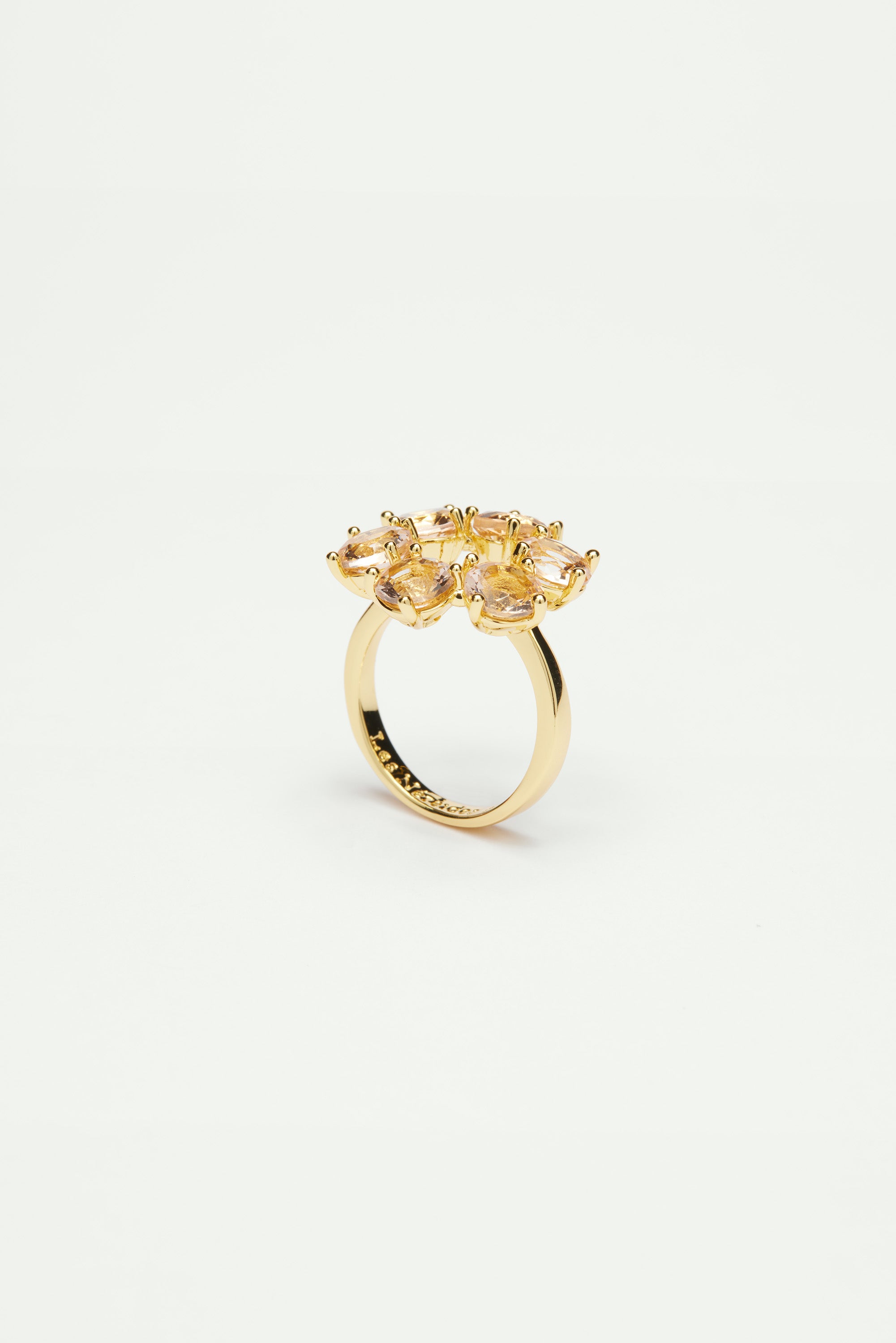 Apricot pink diamantine 6 stone fine ring