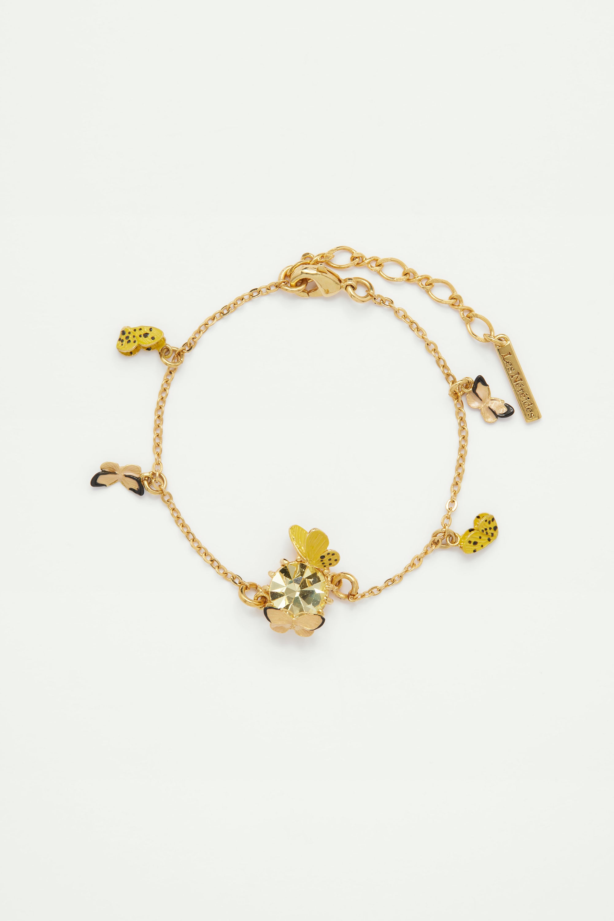 Colourful butterfly and cut glass stone charm bracelet