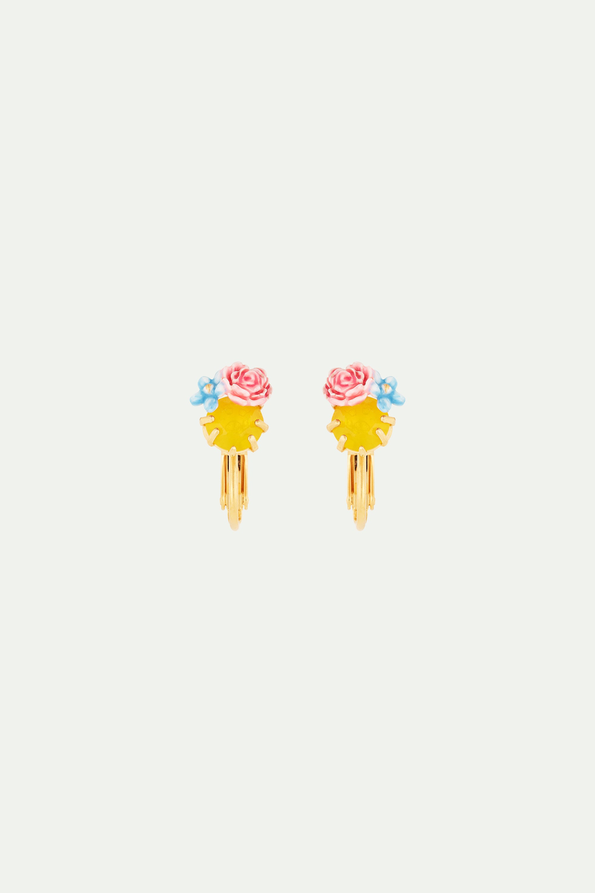 Peony and Faceted Glass Stone Clip-on Earrings