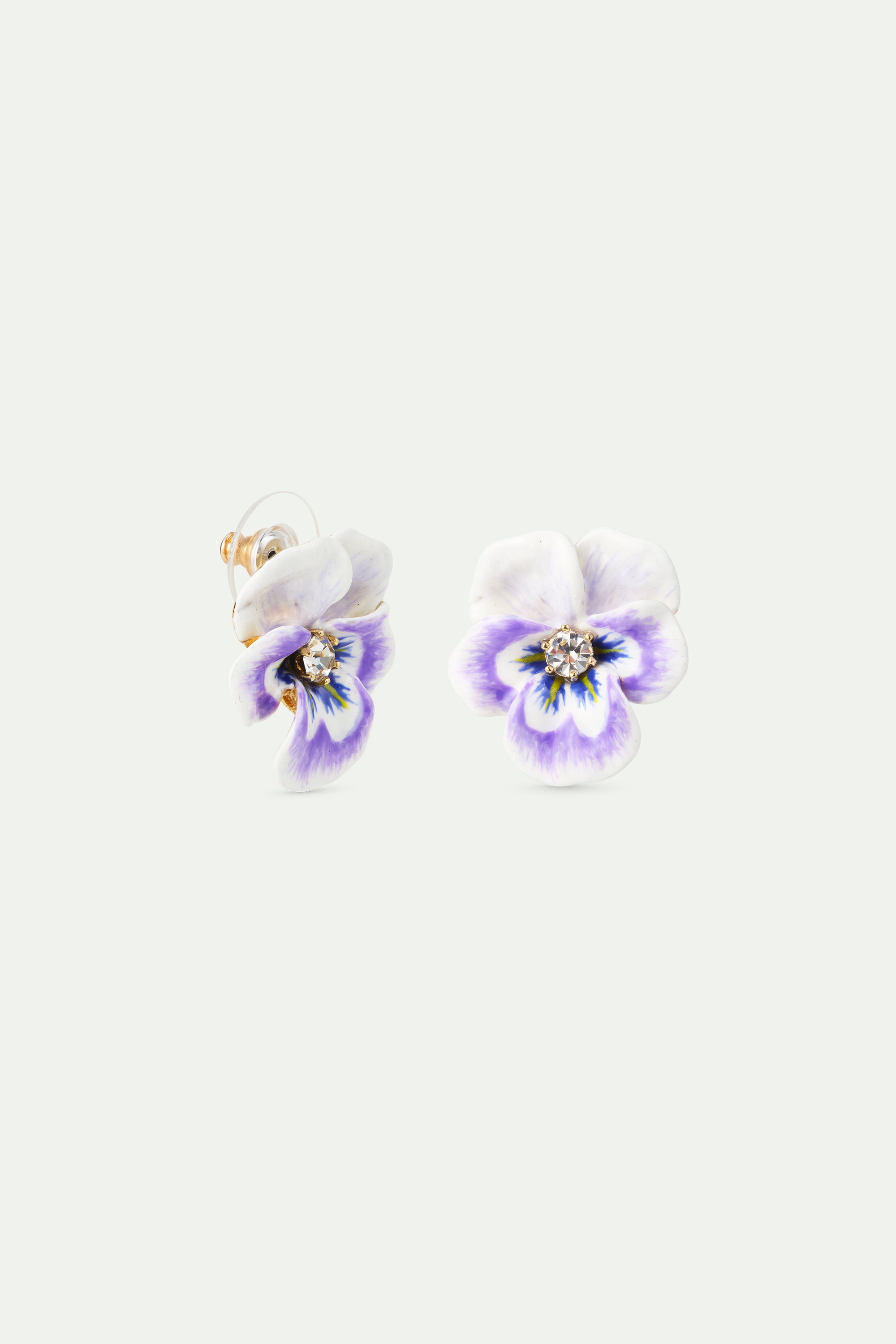 Purple pansy and cut crystal earrings