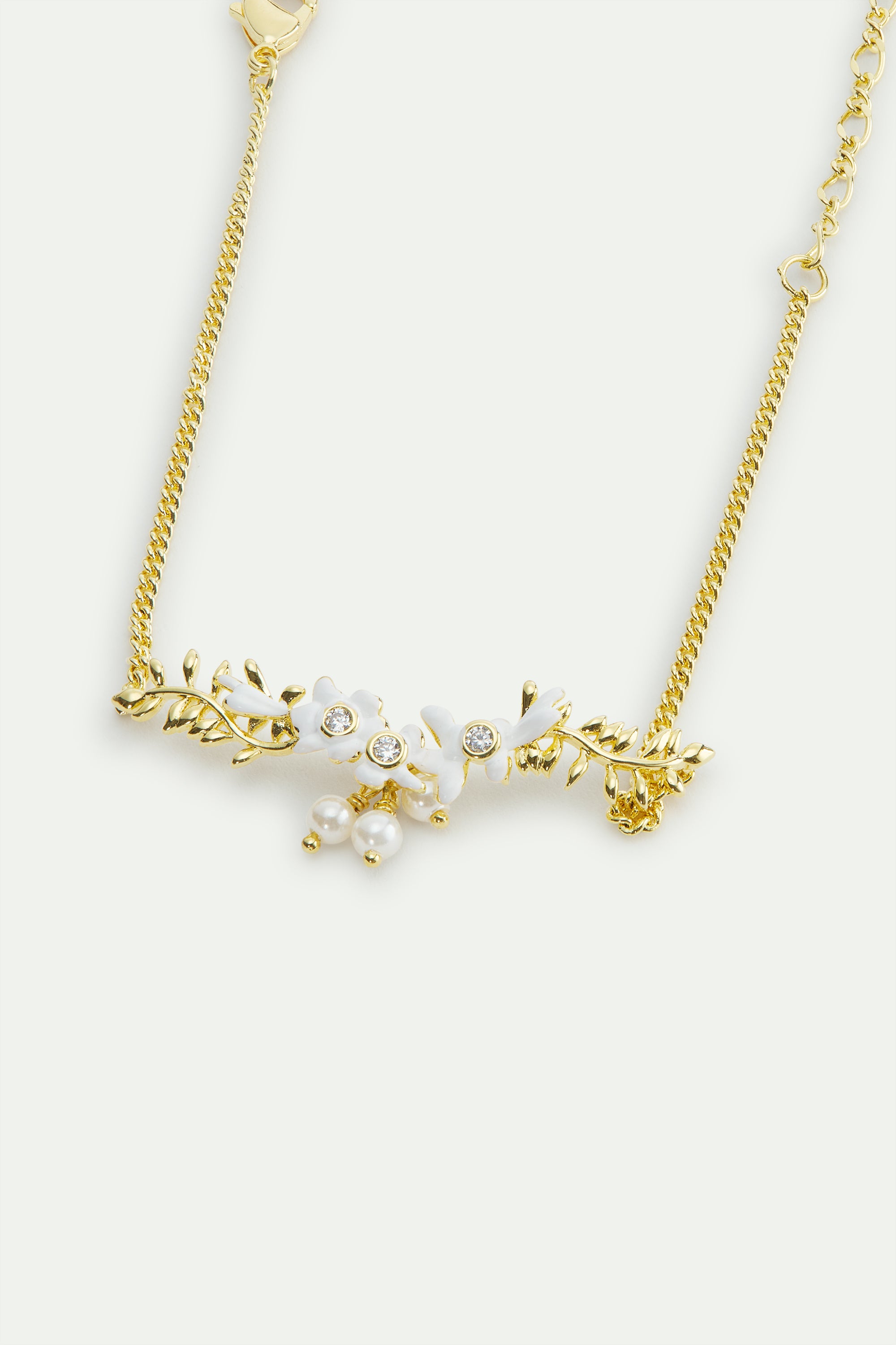 Golden laurel leaf, white wisteria and cultured pearl bracelet