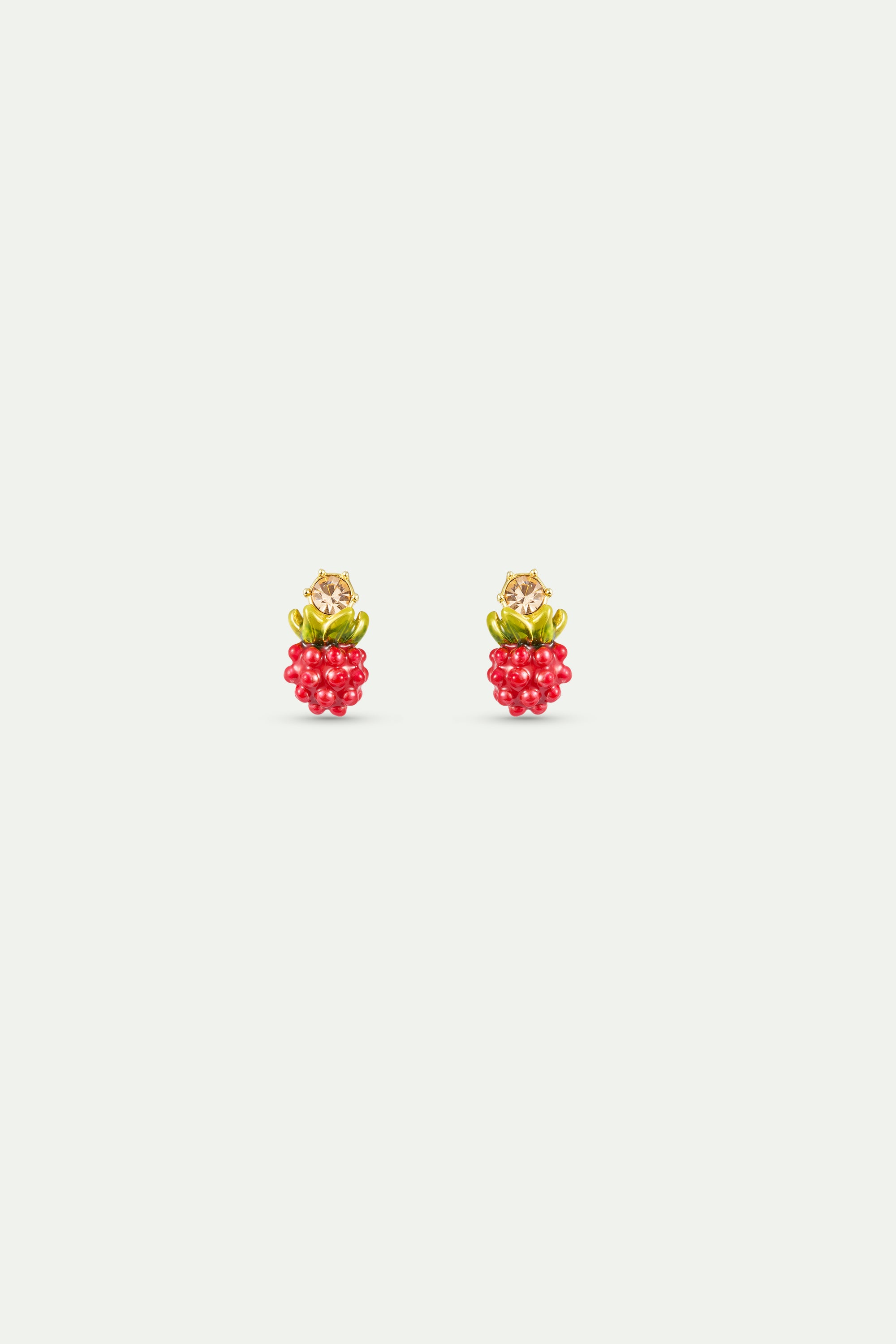 Raspberry and round gold stone post earrings
