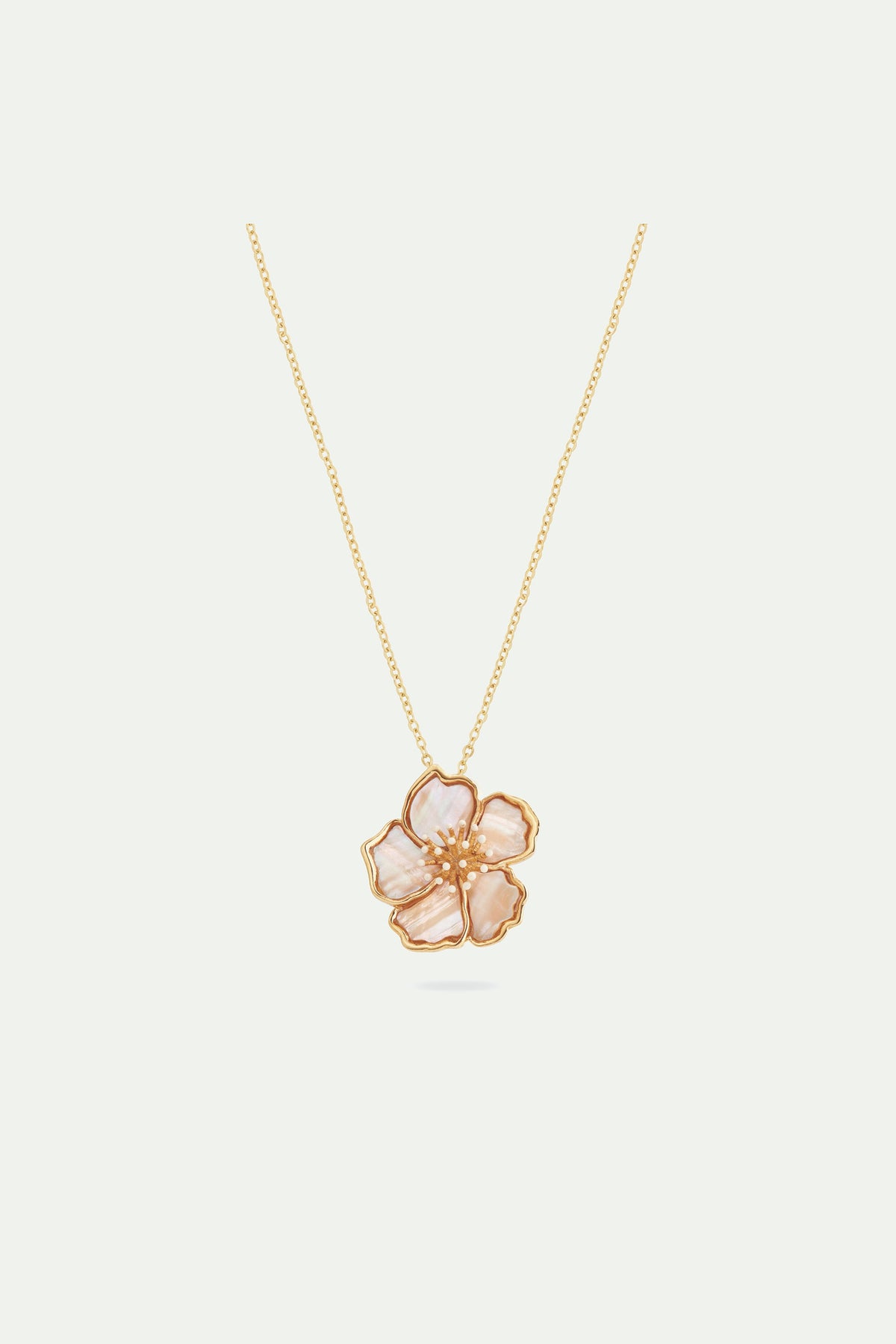 Wild rose mother of pearl pendant necklace