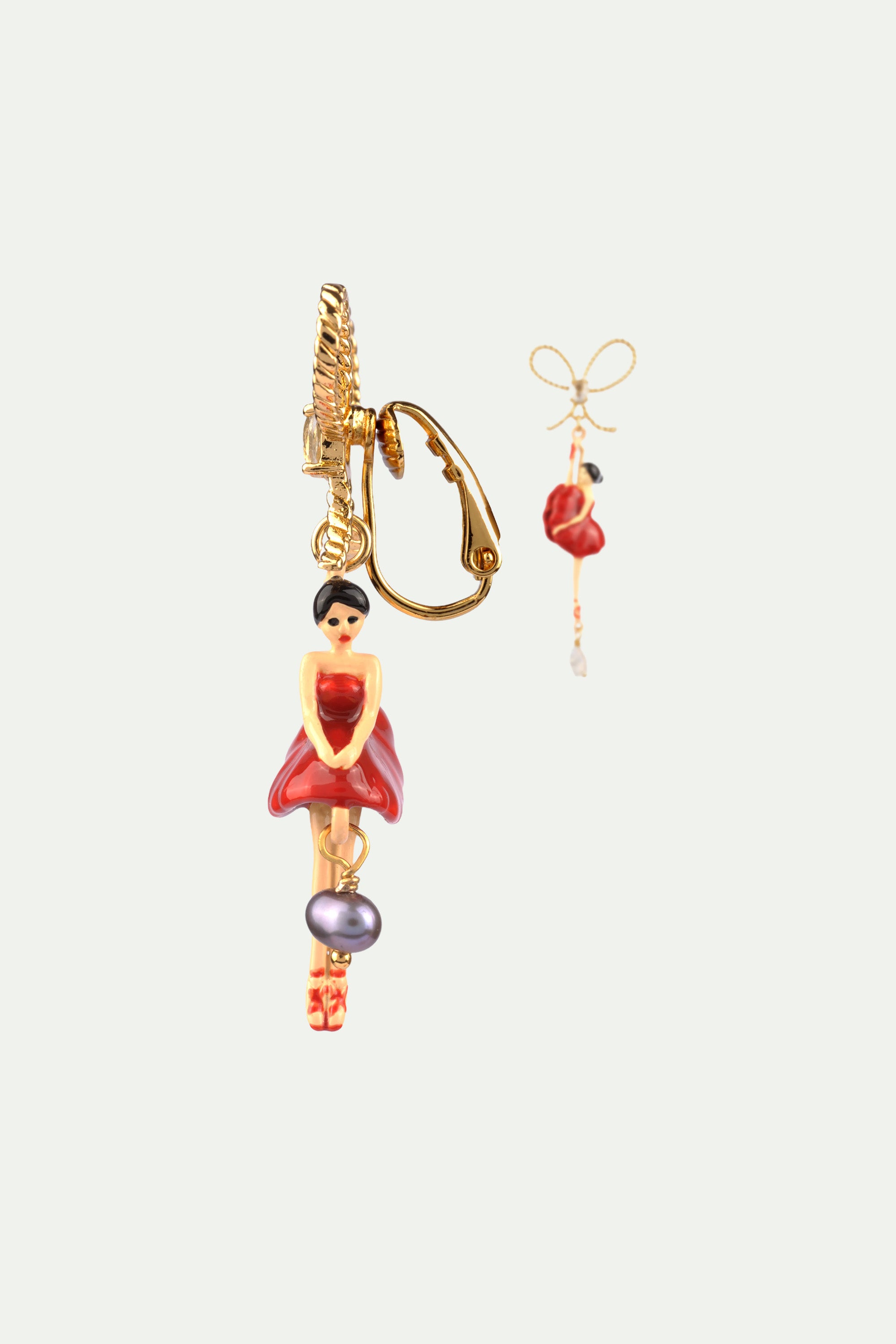 Red ballerina and a bow asymetrical Clip on earrings