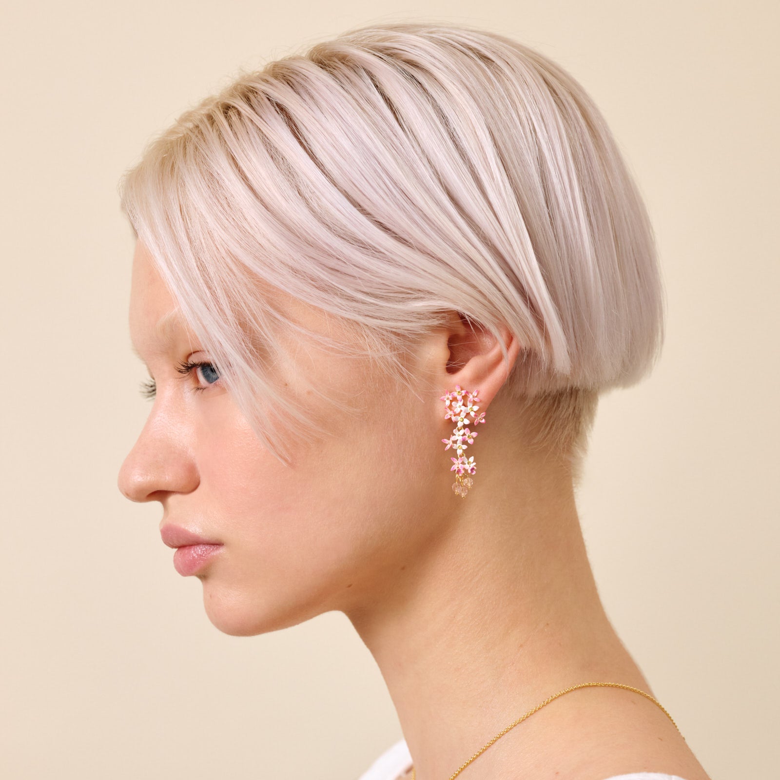 Lilac flower dangling post earrings