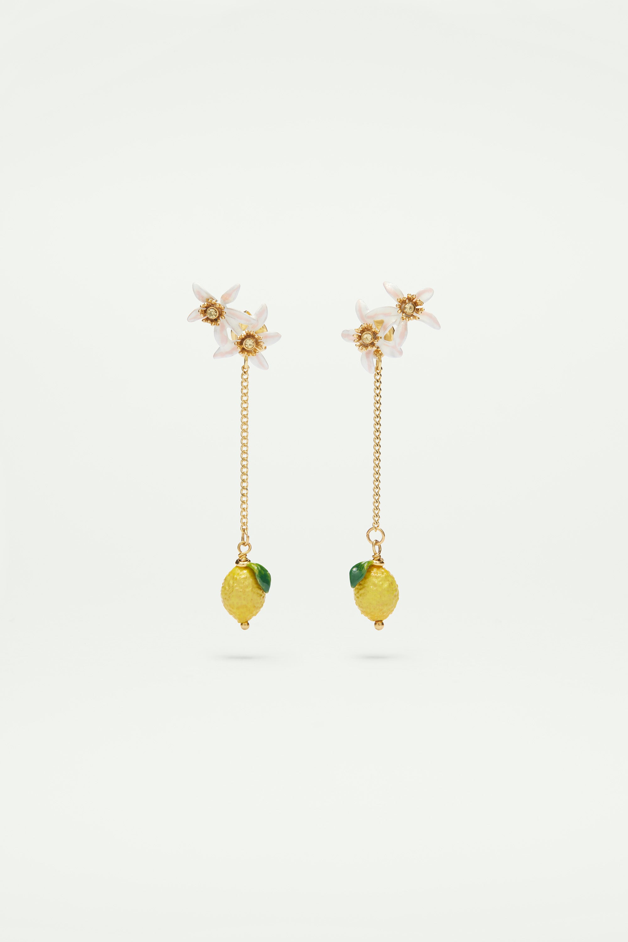 Lemon and lemon blossom dangling post earrings