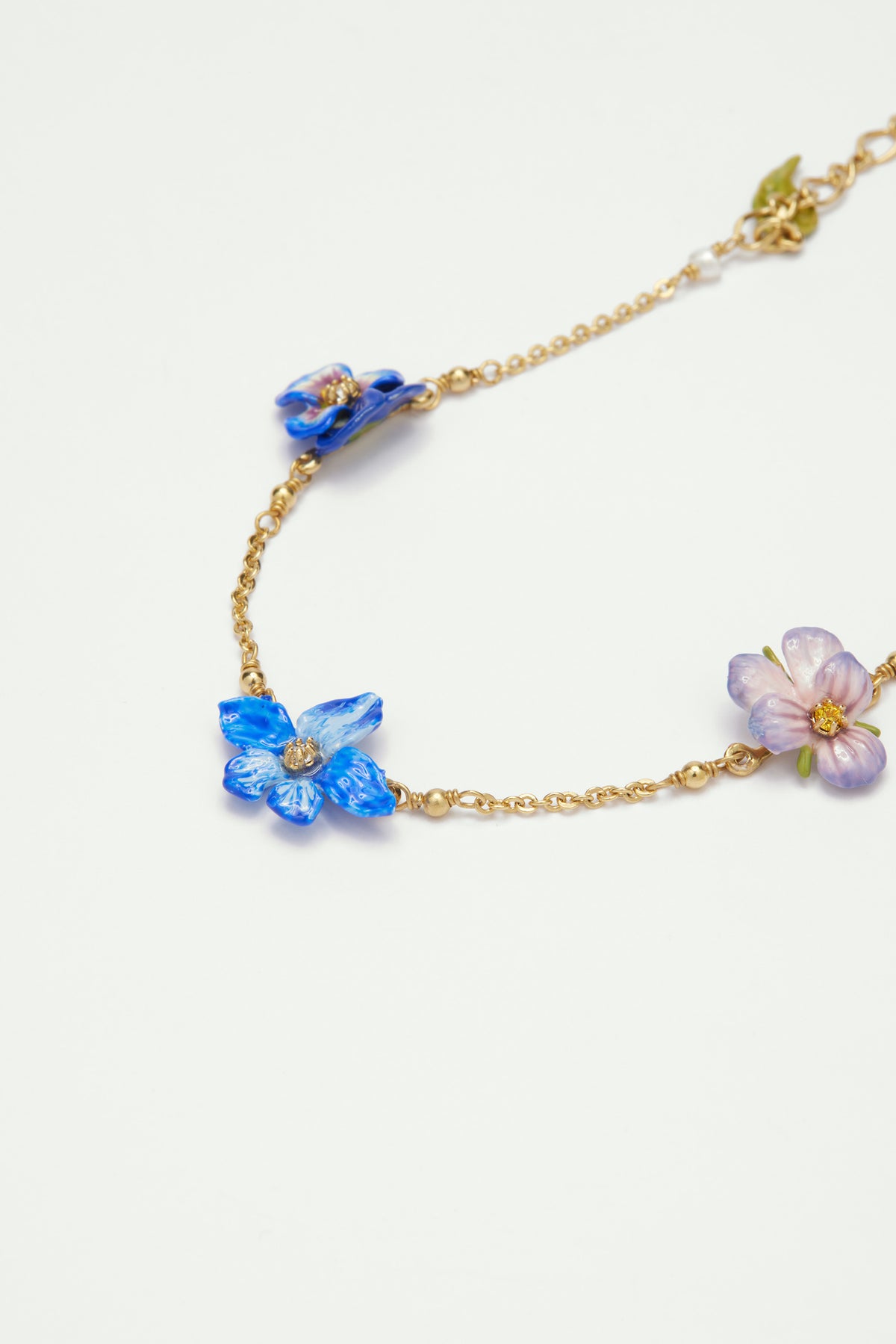 Violet and pansy thin link chain bracelet