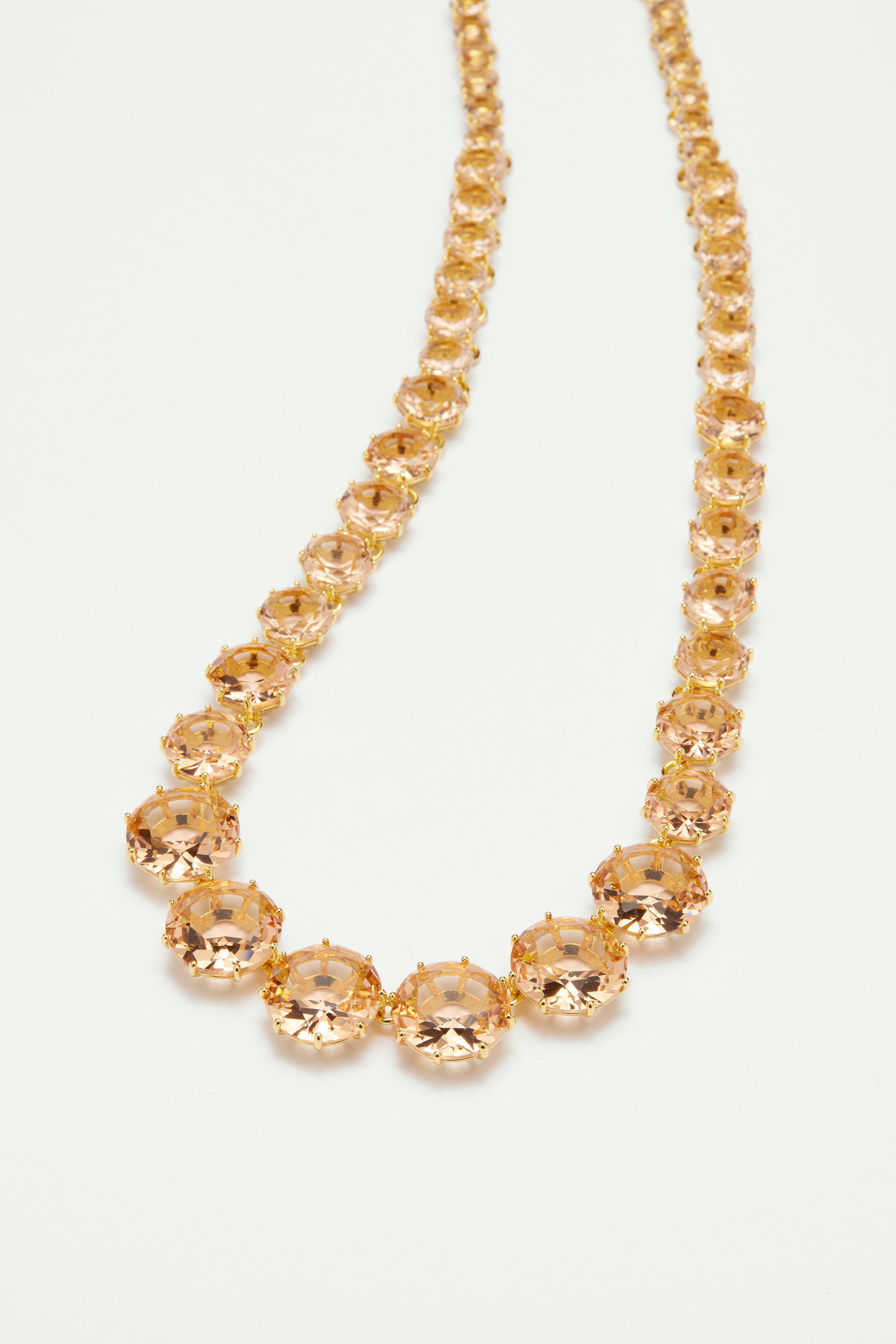 Apricot pink diamantine round stone long necklace