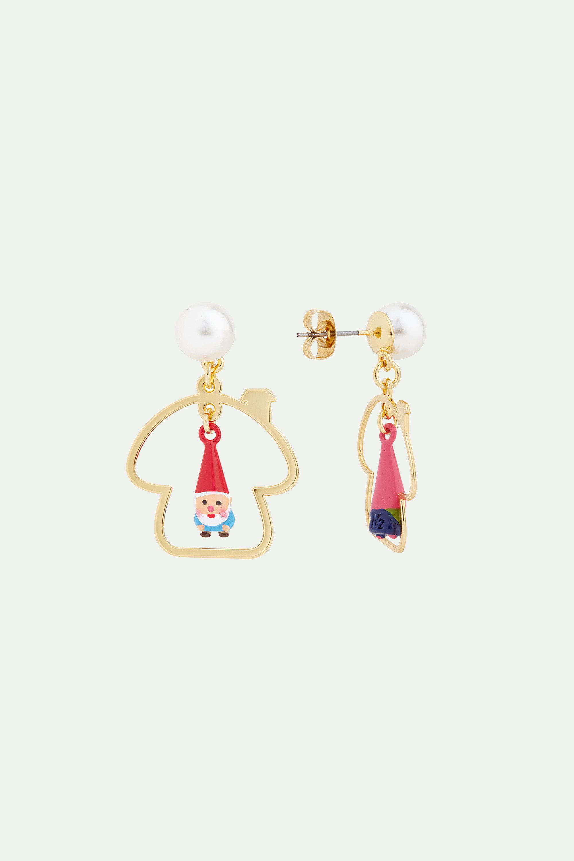 Toadstool family asymmetrical post earrings