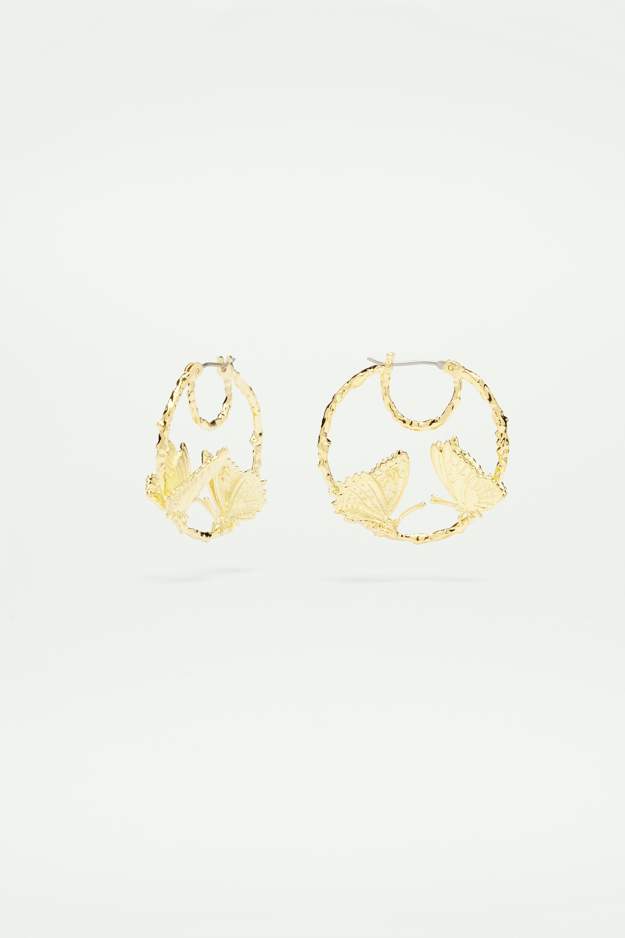Small hoop earrings butterflies duo