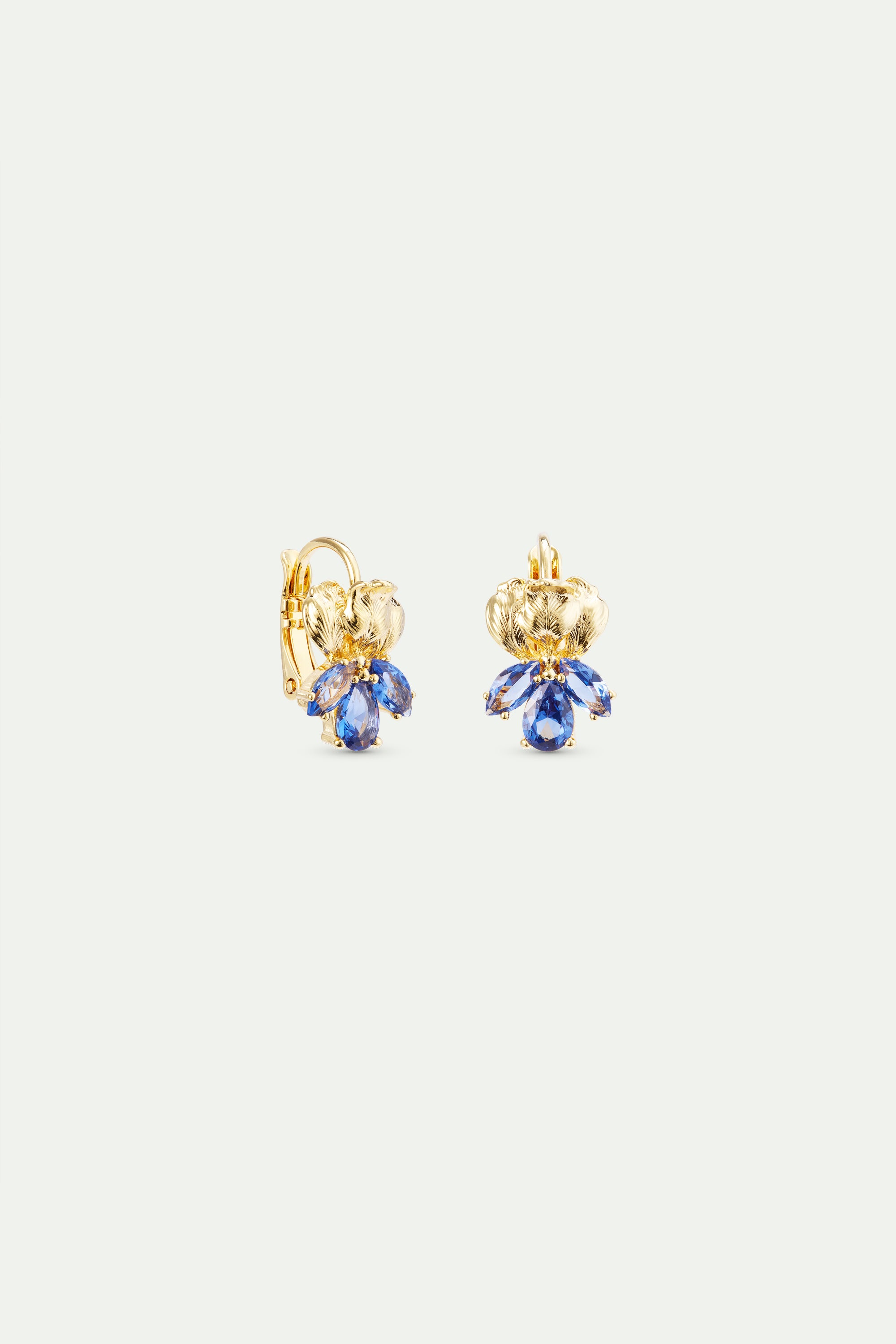 Golden iris and blue stone sleeper earrings