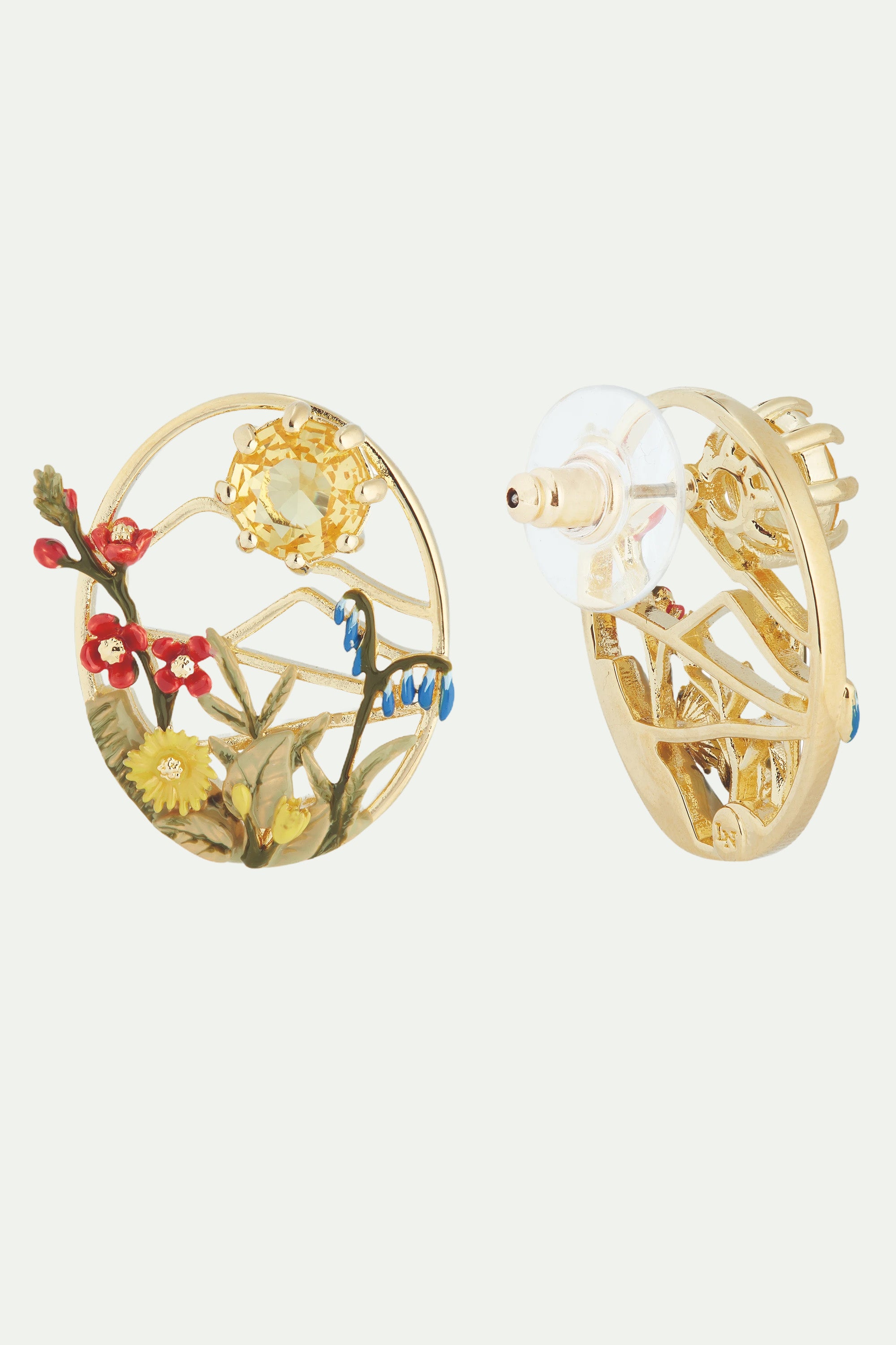 Mount Fuji and round stone post earrings