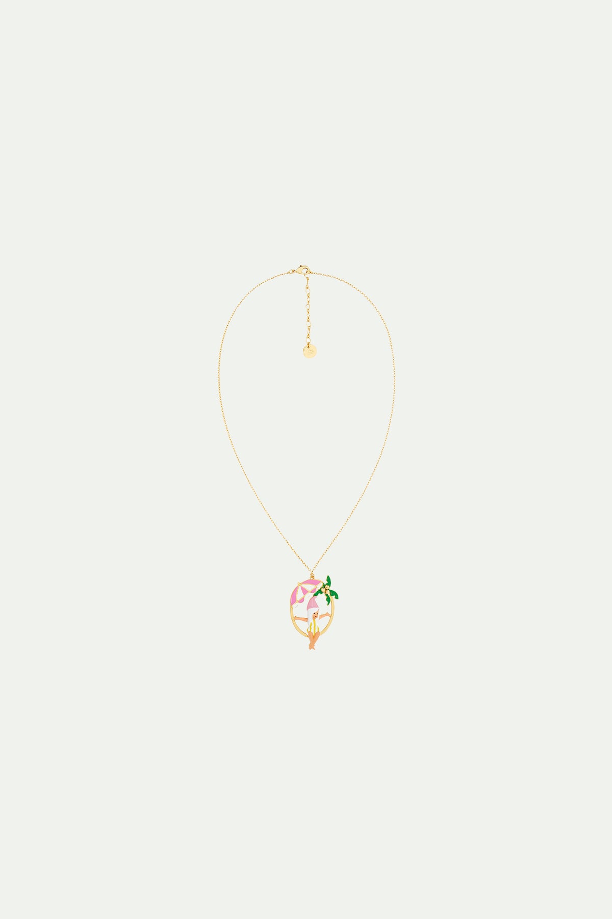 Gnome, parasol and palm tree pendant necklace