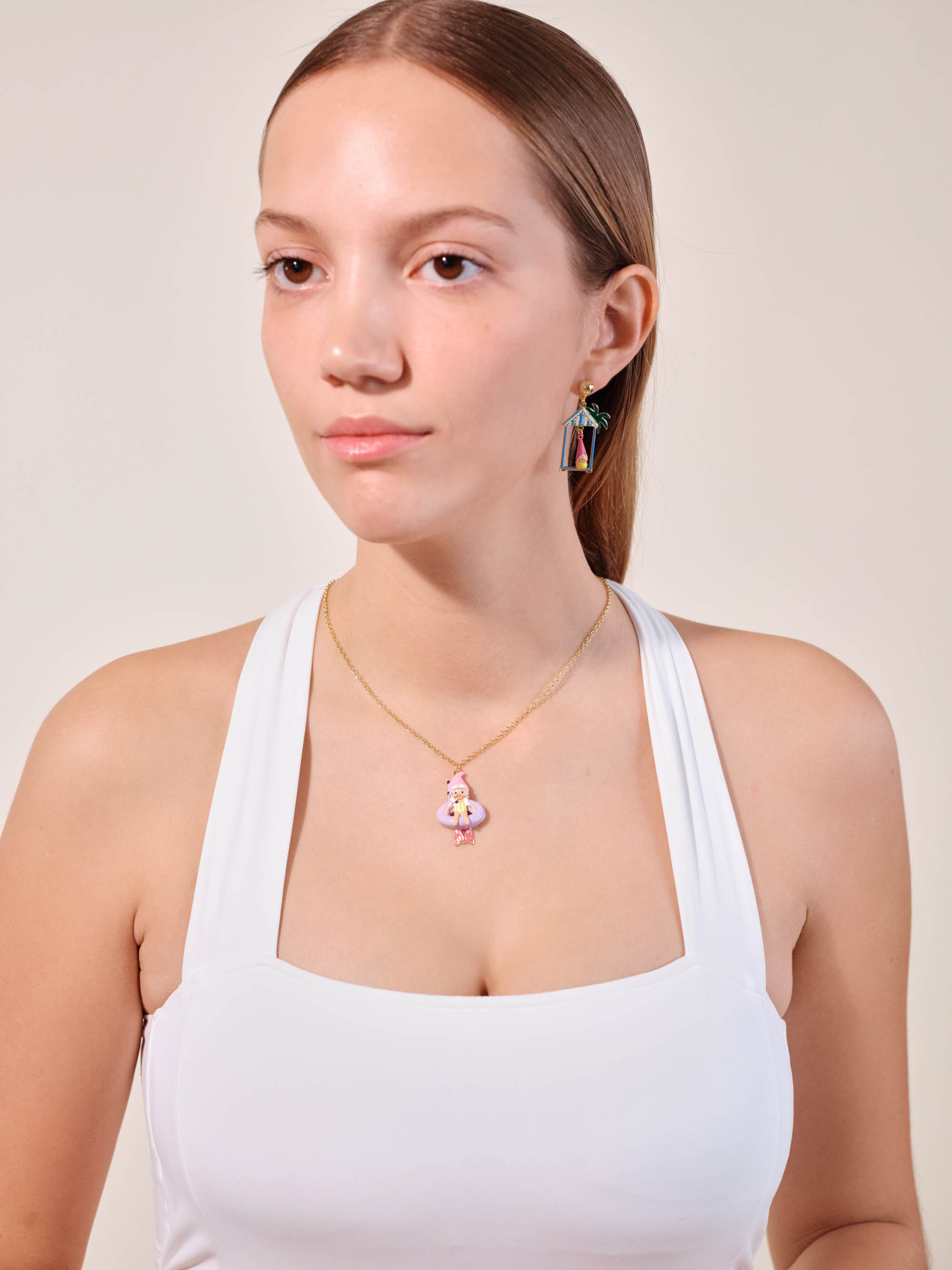 Diving gnome pendant necklace