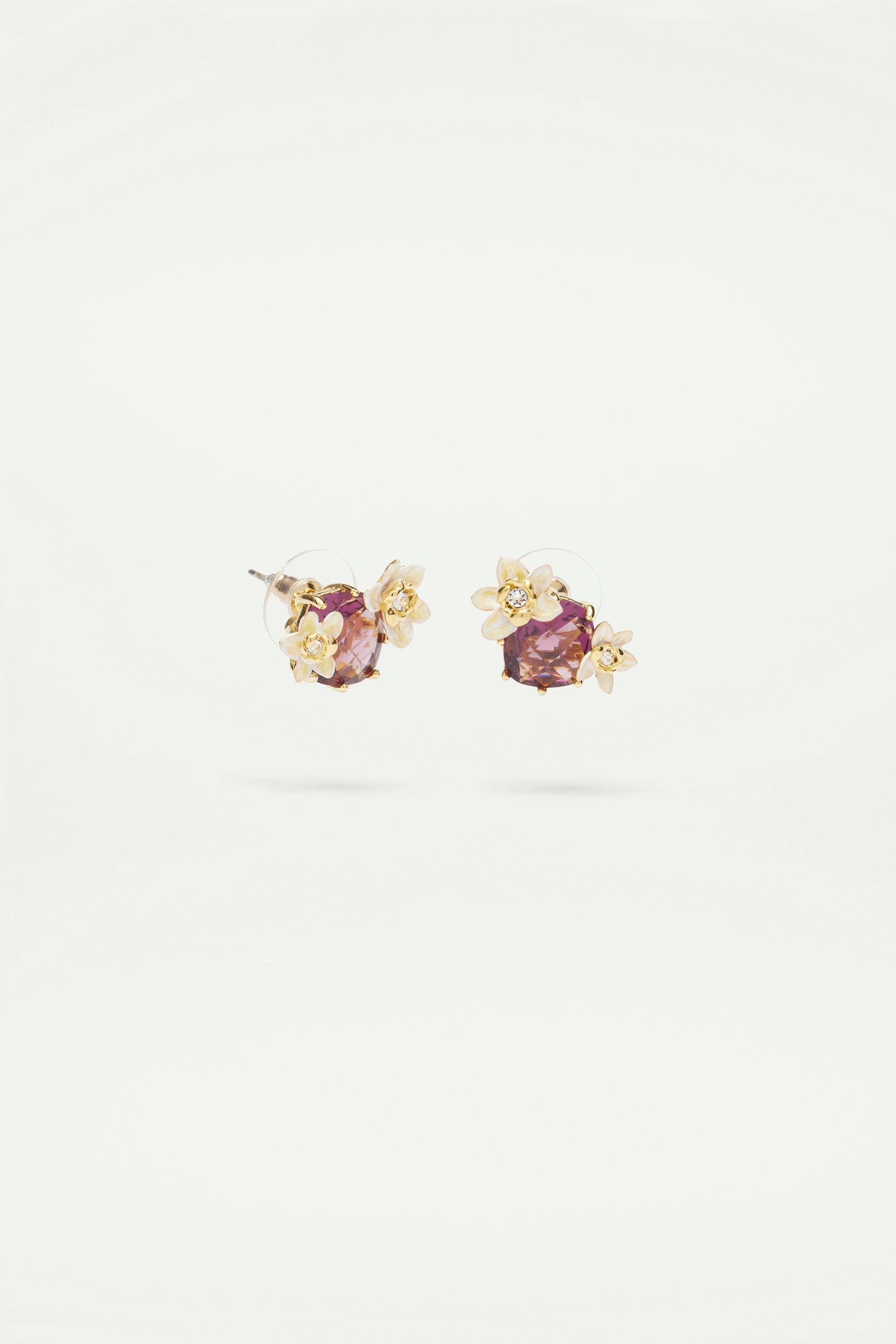 Faceted glass and vanilla flower clip-on earrings