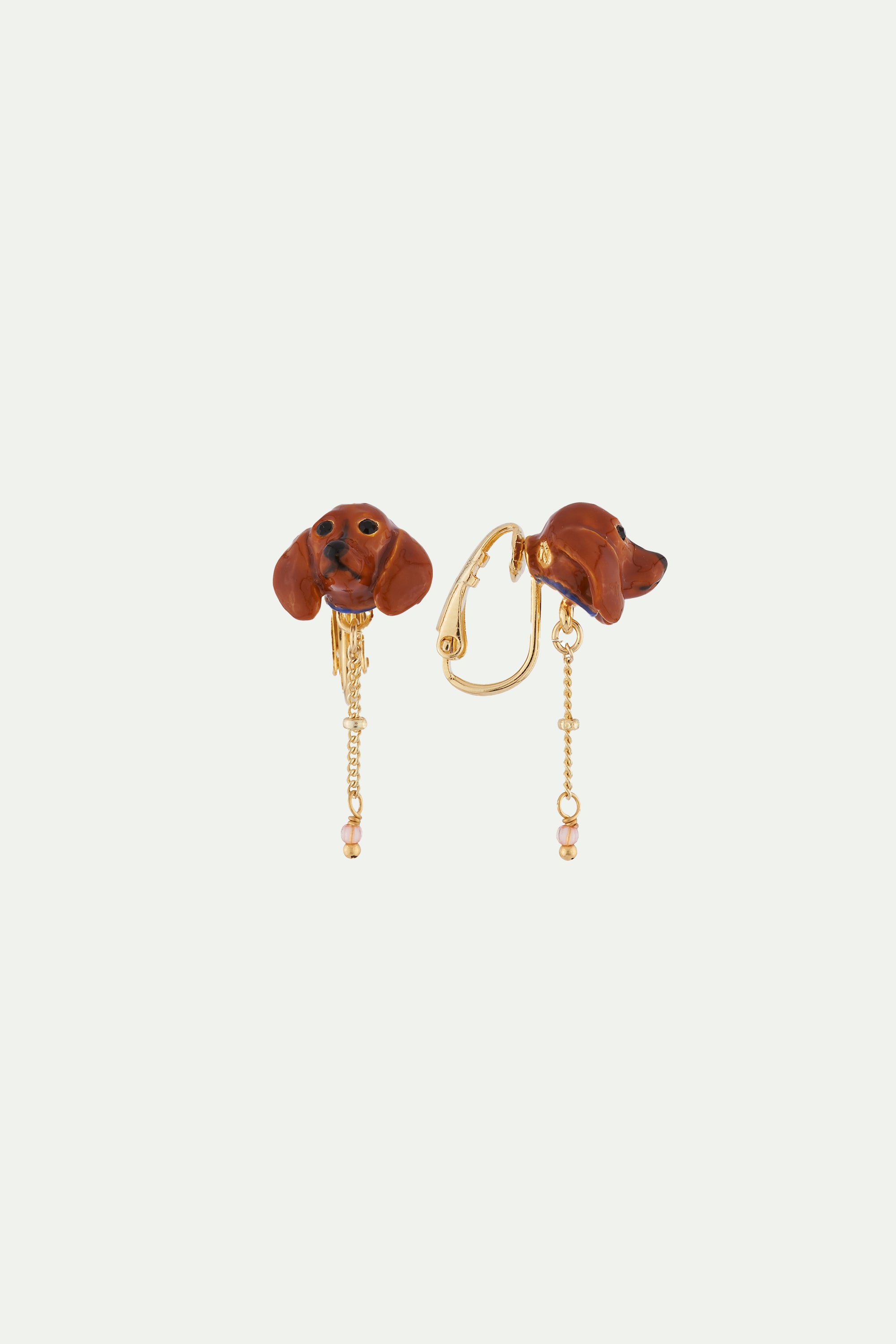Earrings with small dachshund's head and chain