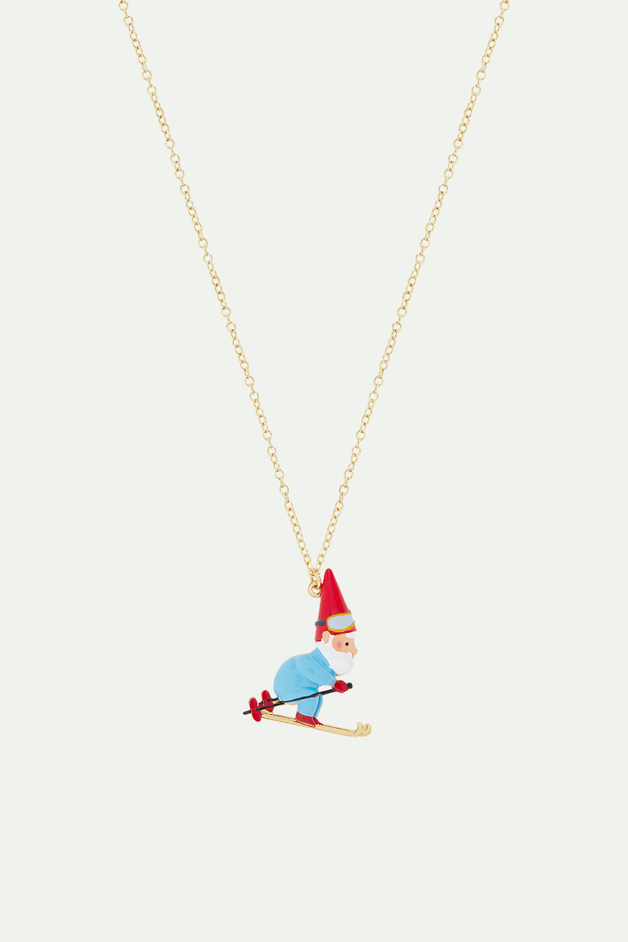 Garden gnomes and ski pendant necklace
