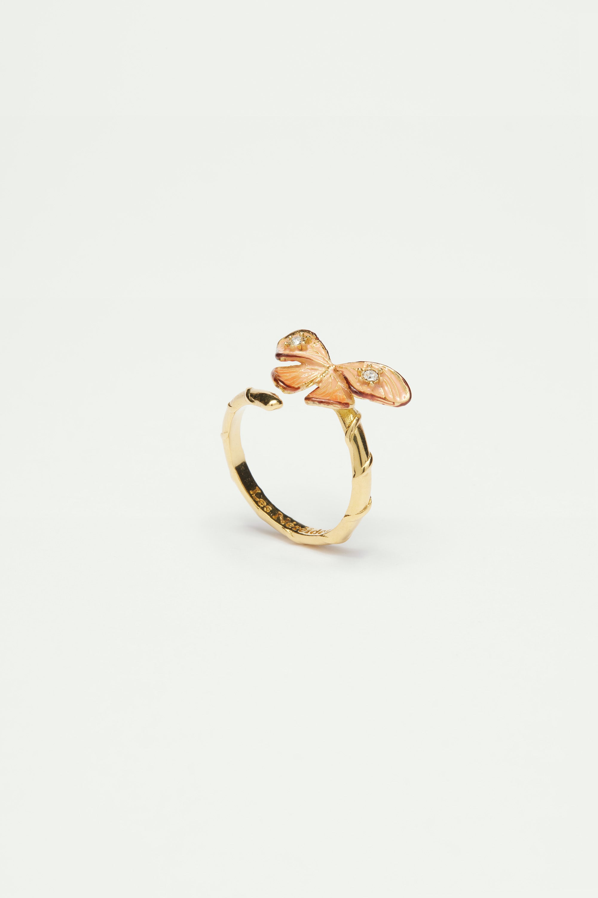 Enamelled butterfly and cut glass stone adjustable ring