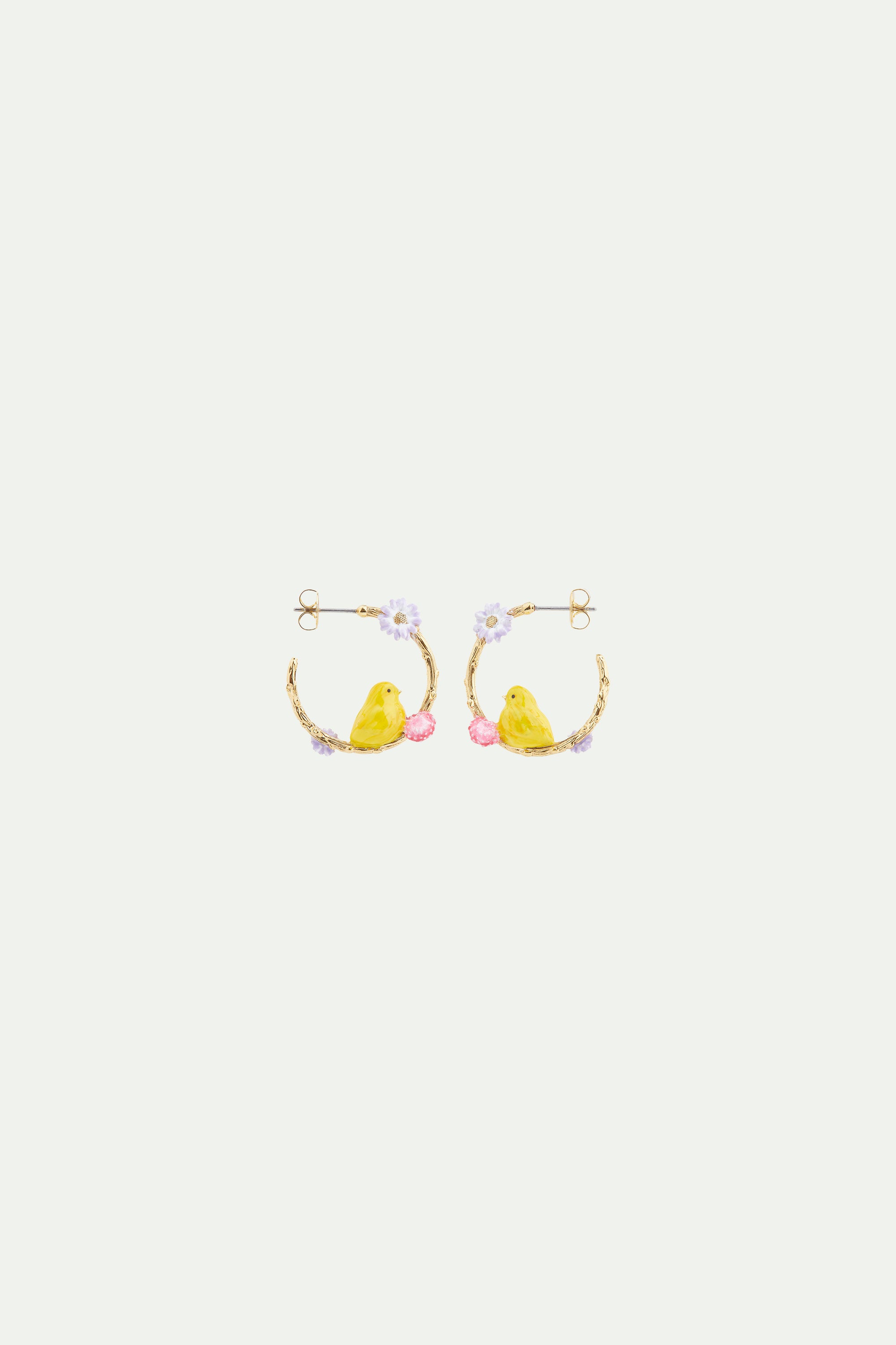 Easter chick and white aster post hoop earrings