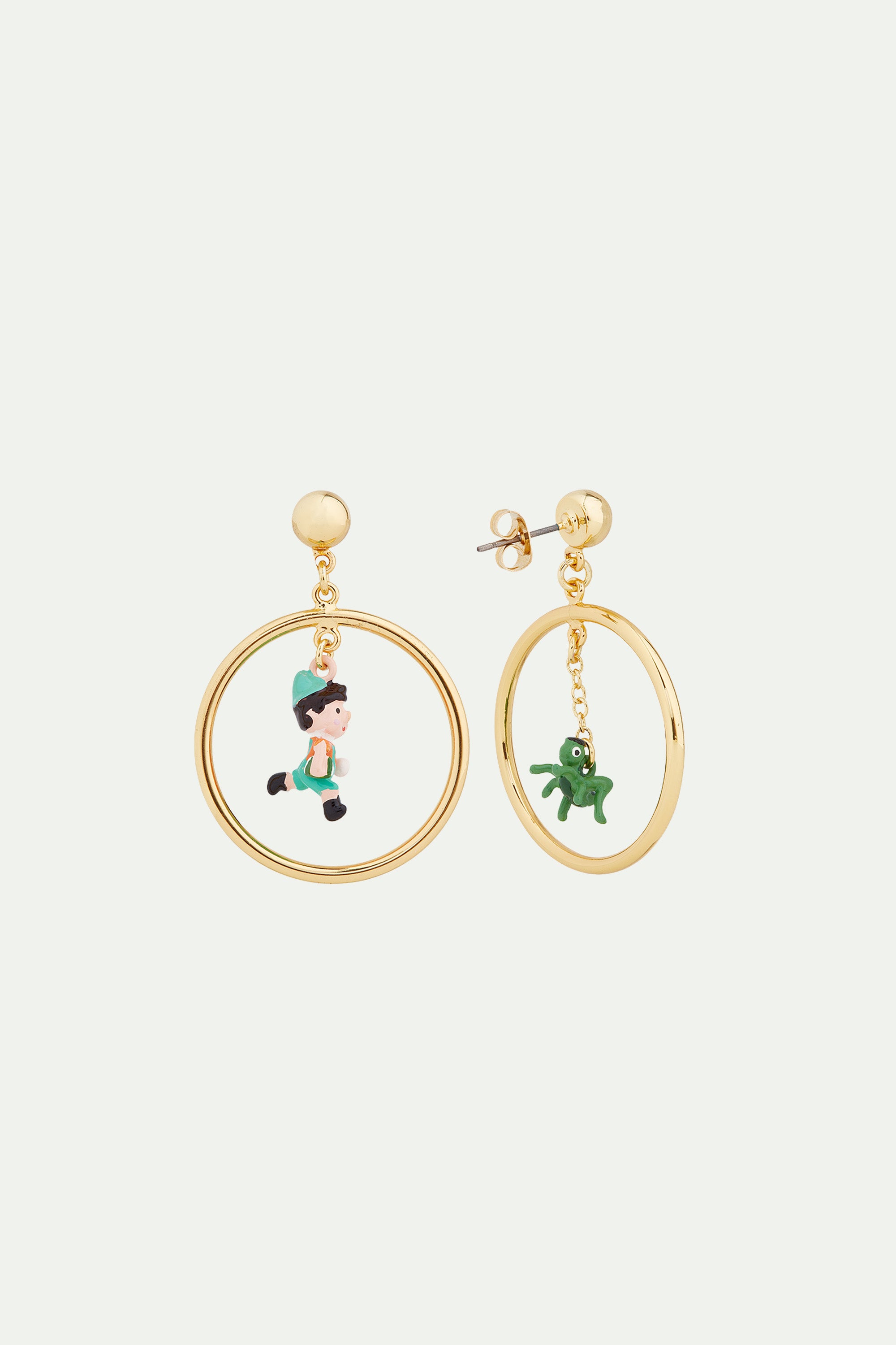 Pinocchio asymmetrical clip-on hoop earrings