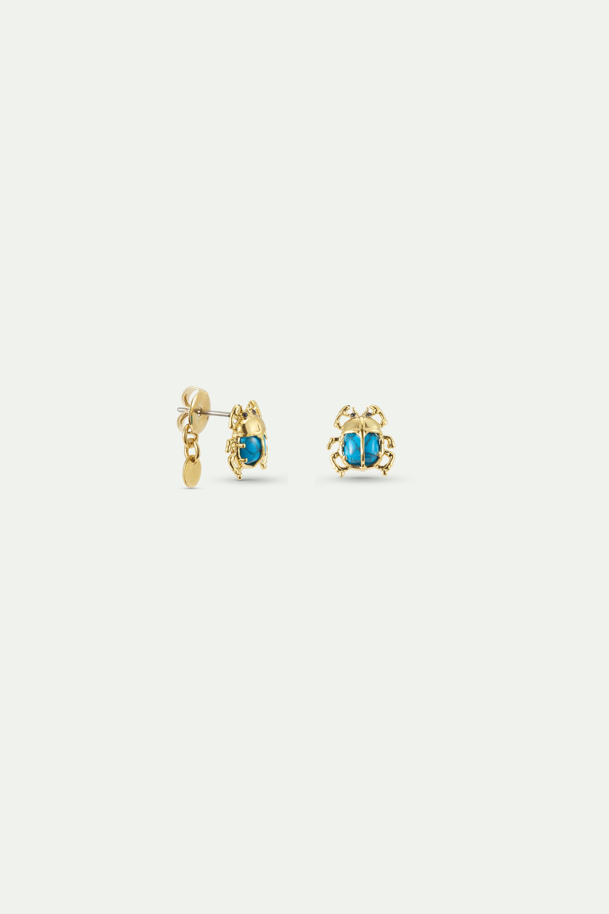 Turquoise and gold beetle post earrings