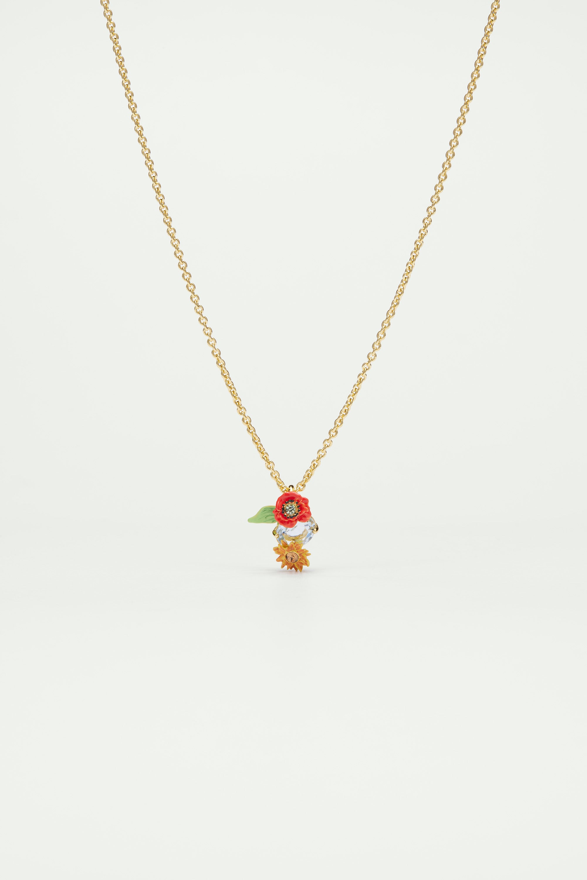 Wildflower and round stone pendant necklace